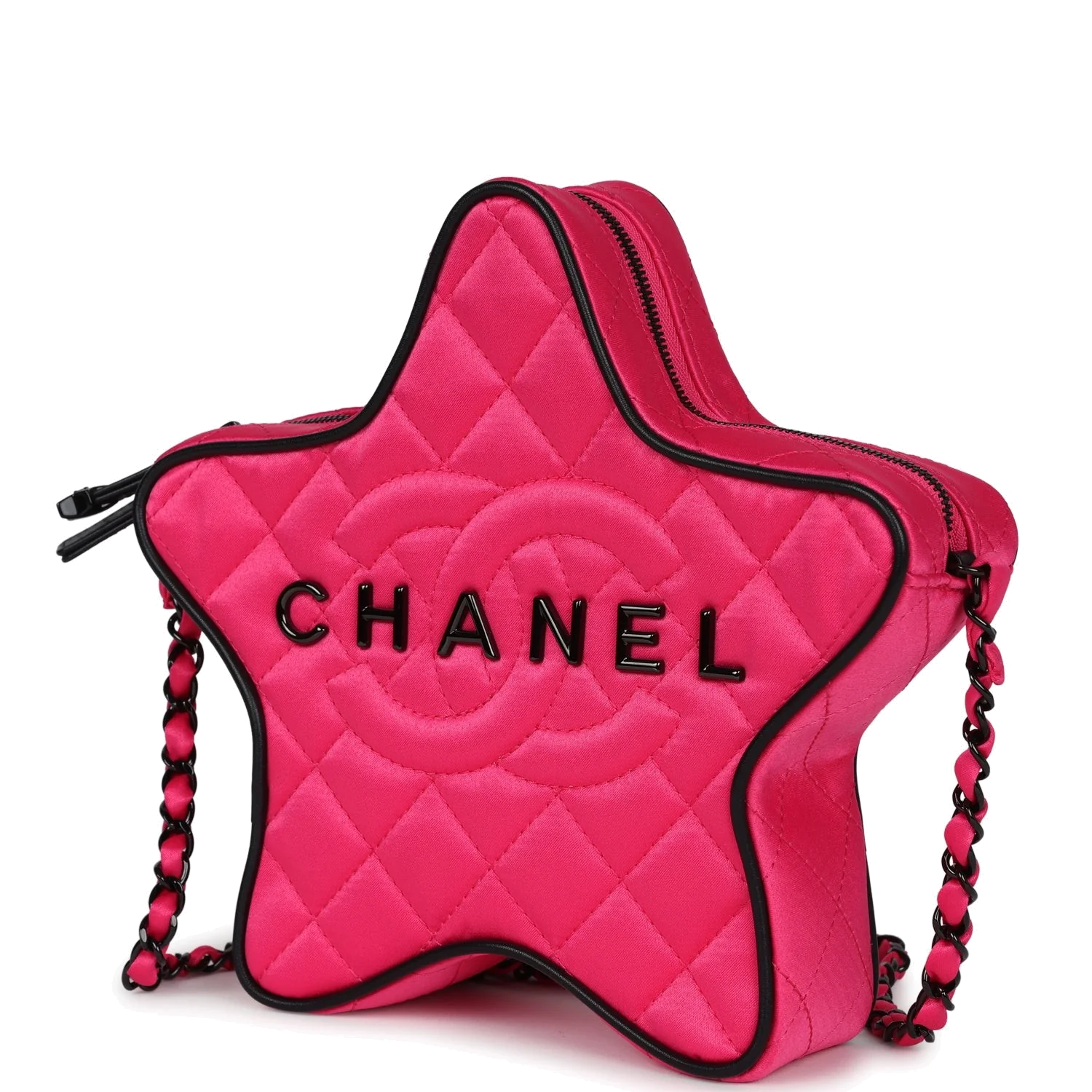 Chanel CC Star Bag Fuchsia and Black Satin — фото 6