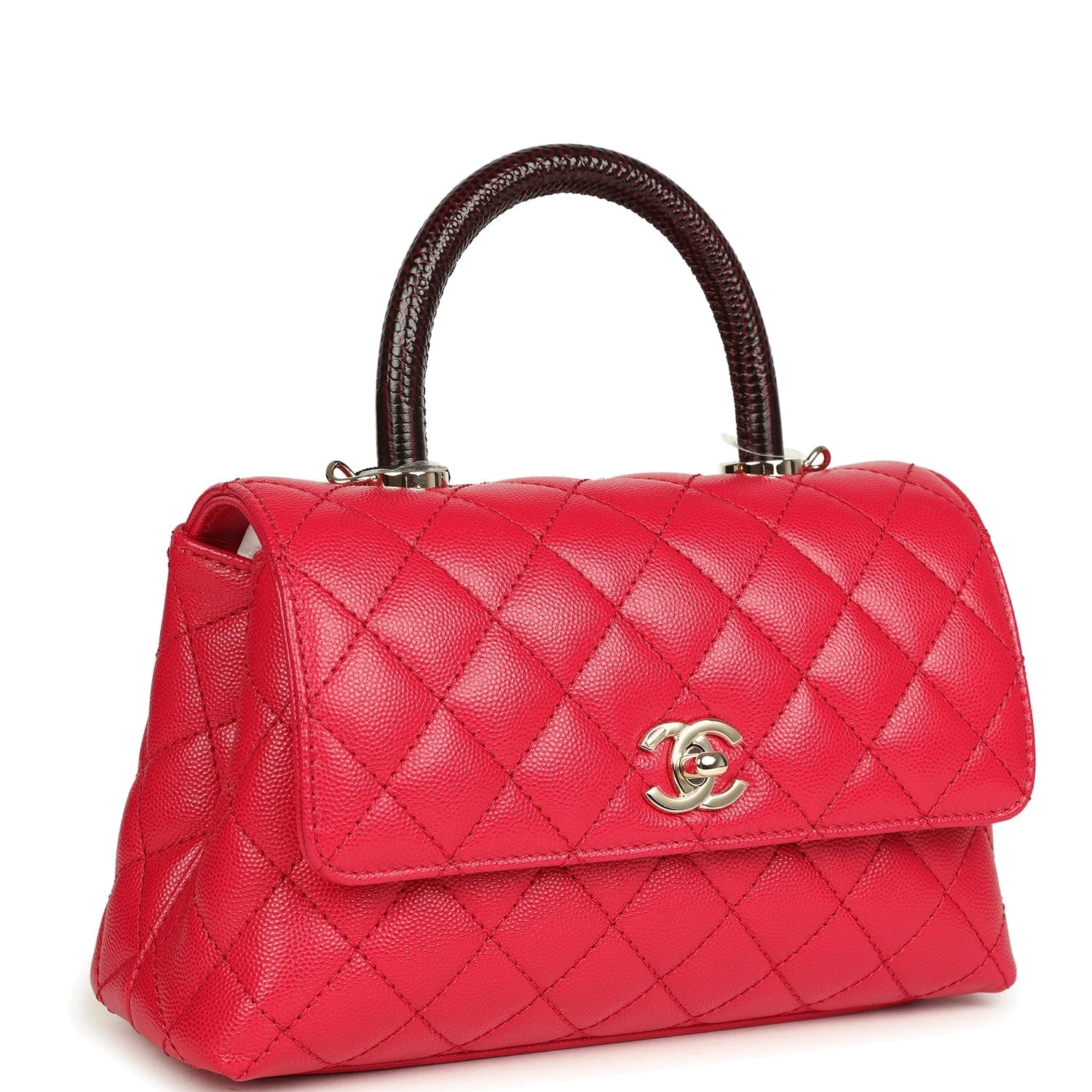 Chanel Mini Coco Top Handle Flap Bag Dark Red Shiny Caviar and Burgundy Lizard — фото 3
