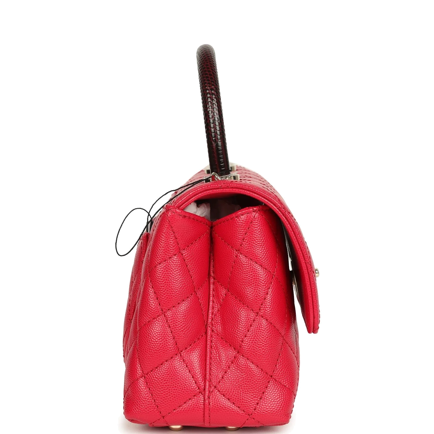 Chanel Mini Coco Top Handle Flap Bag Dark Red Shiny Caviar and Burgundy Lizard — фото 4