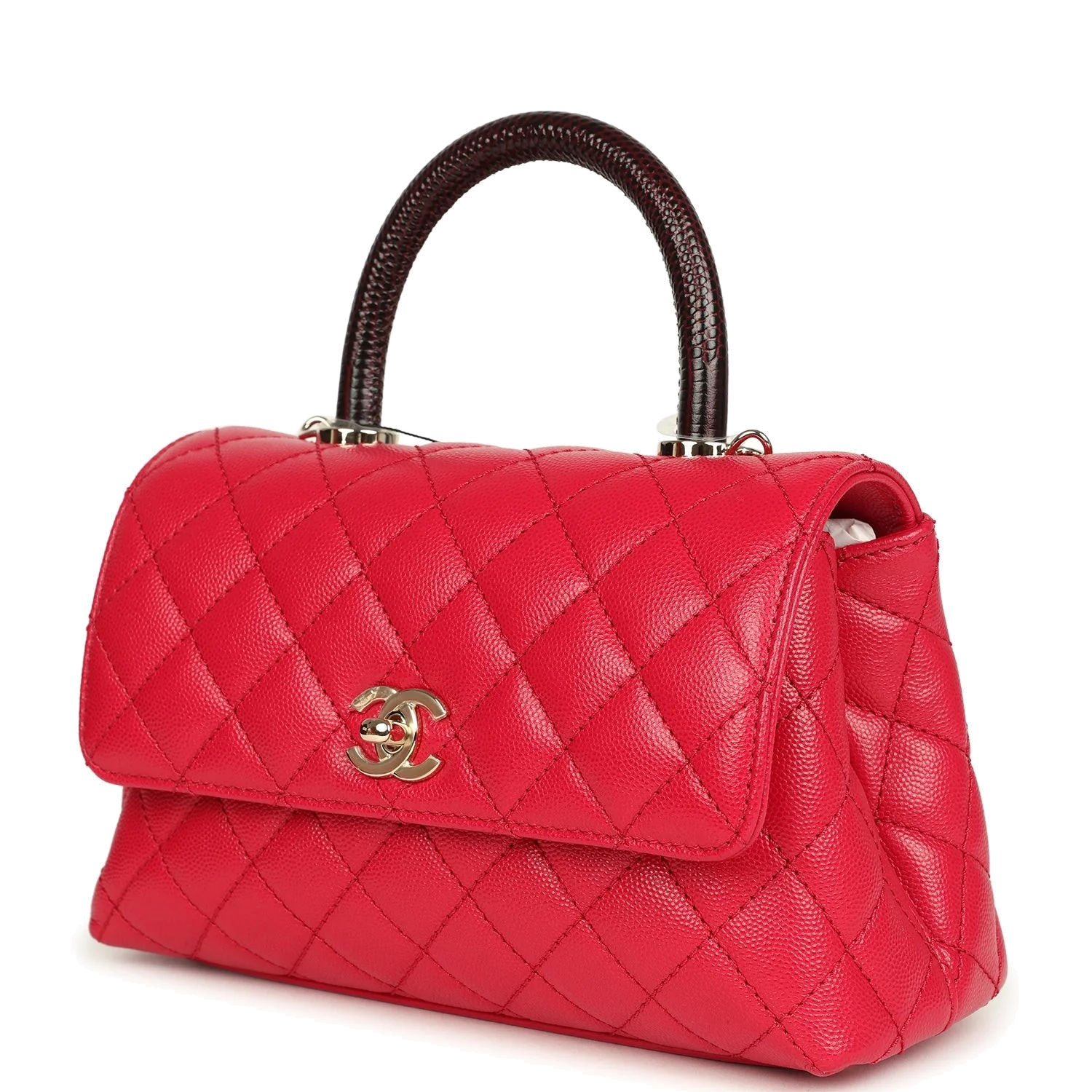 Chanel Mini Coco Top Handle Flap Bag Dark Red Shiny Caviar and Burgundy Lizard — фото 6