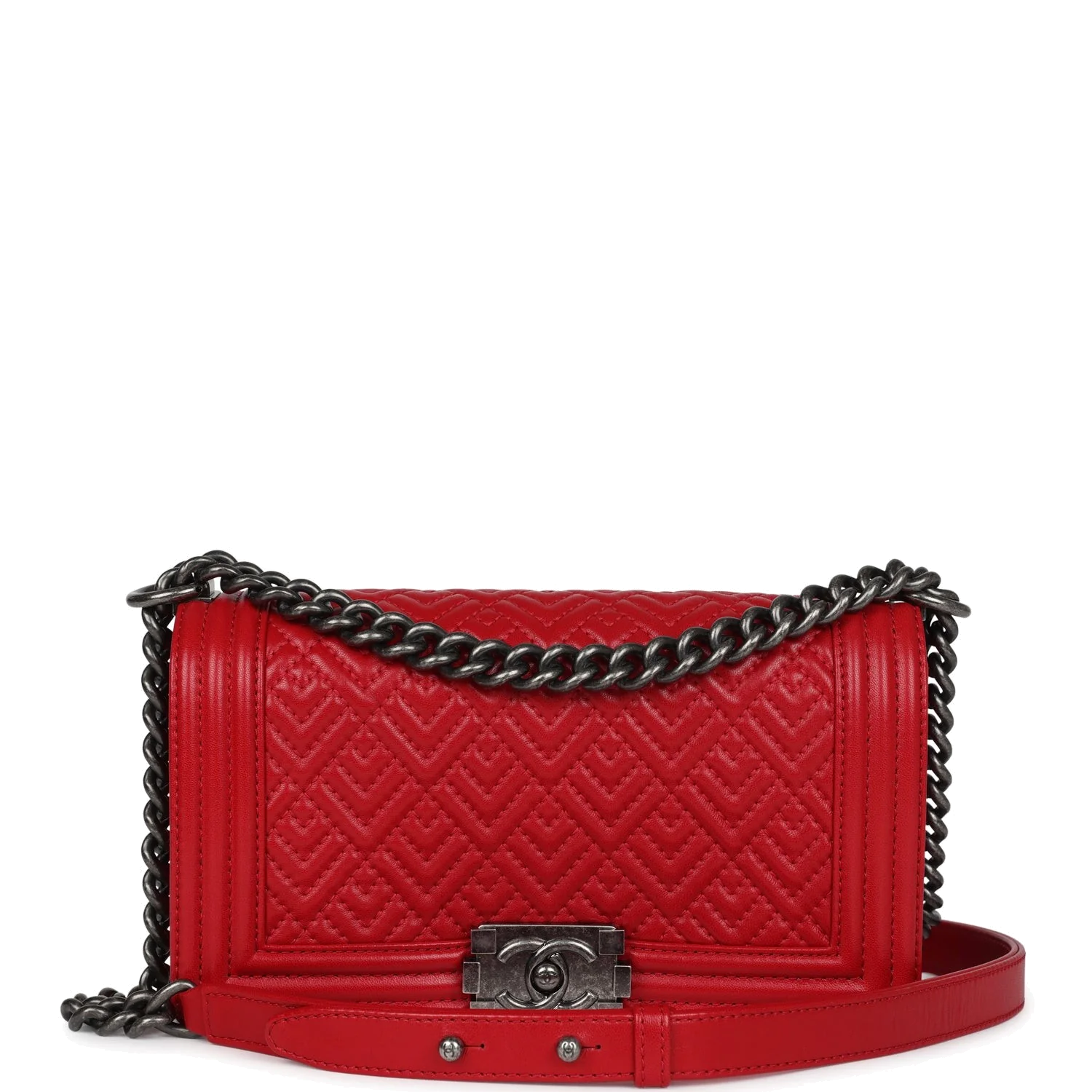 Chanel Old Medium Boy Bag Red Lambskin