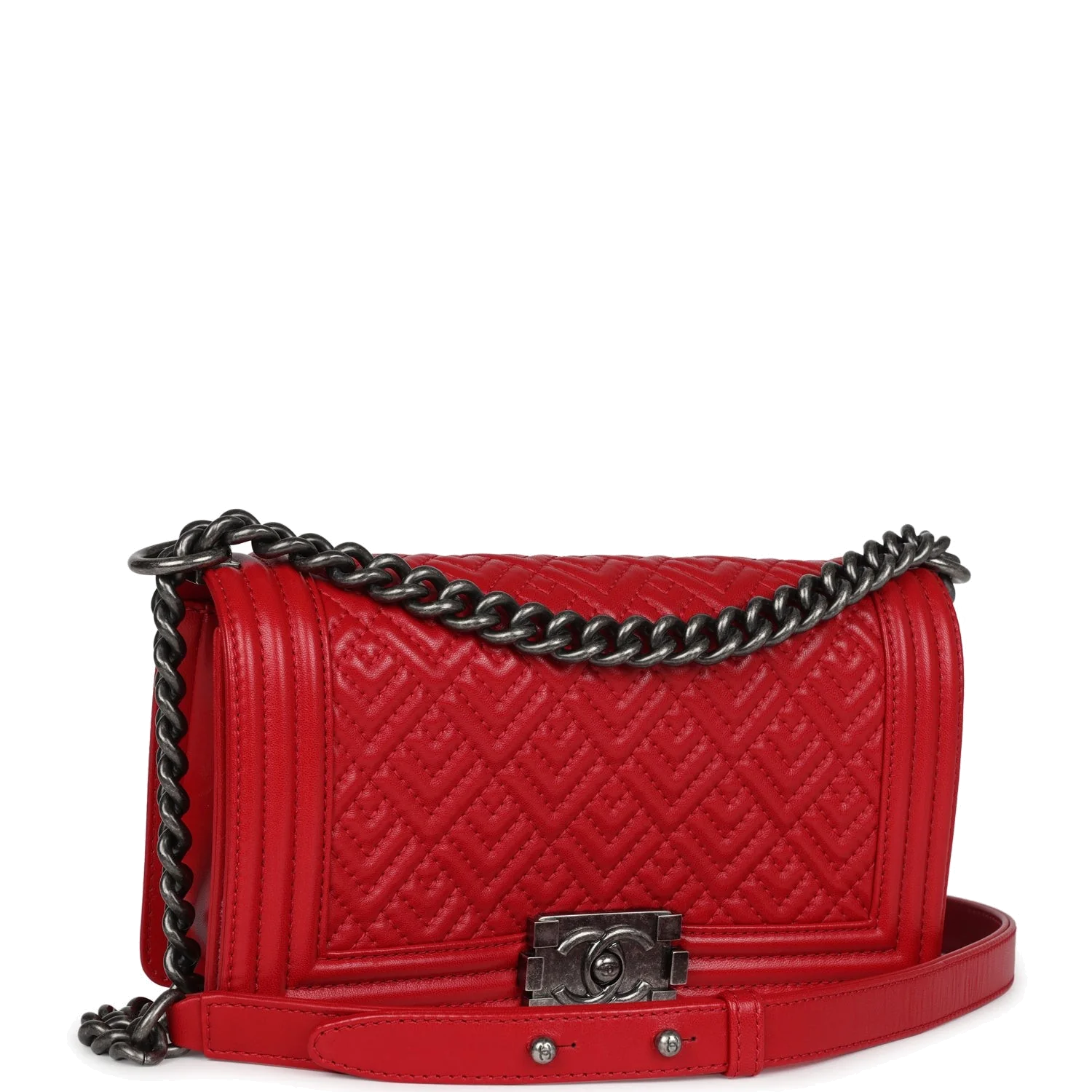 Chanel Old Medium Boy Bag Red Lambskin — фото 3
