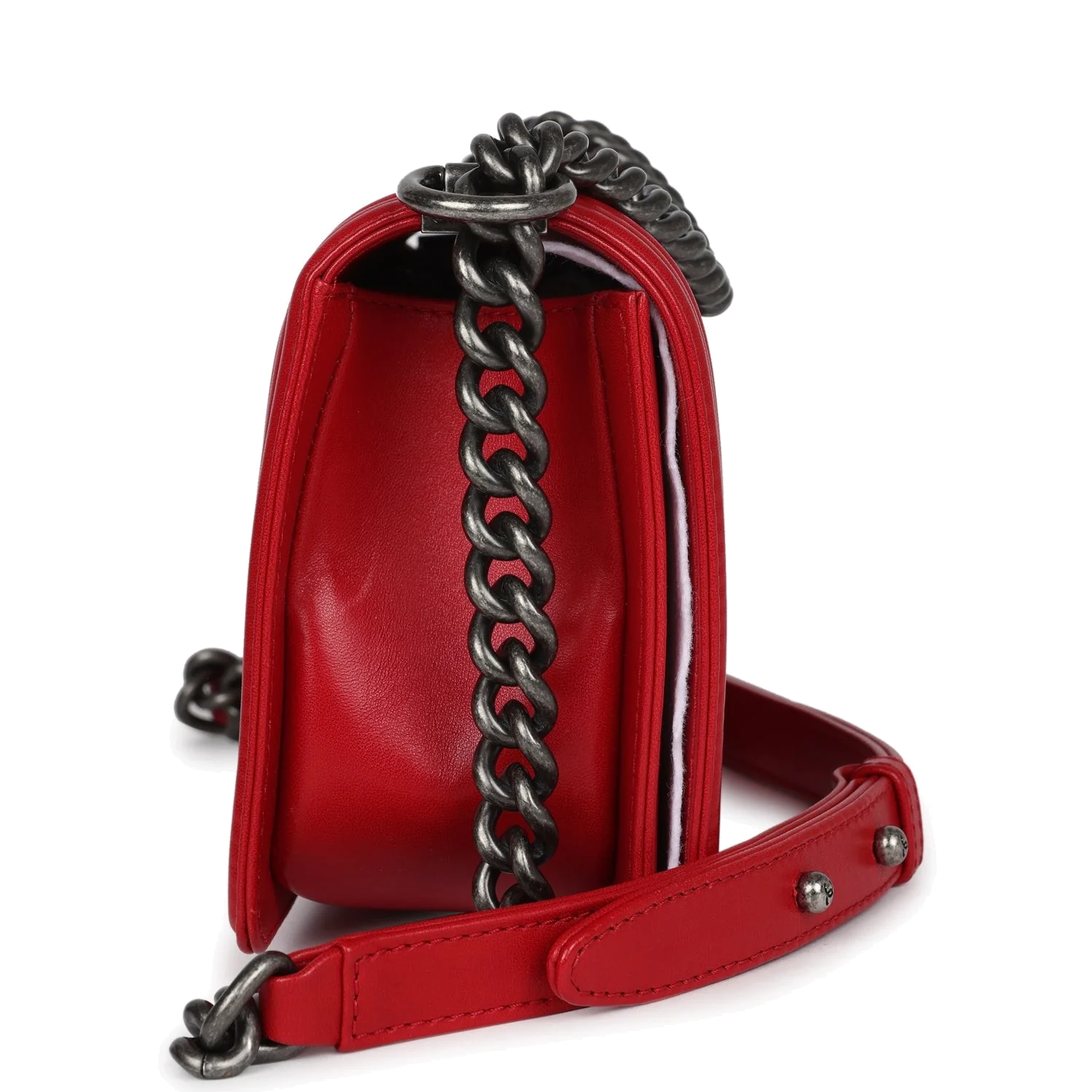 Chanel Old Medium Boy Bag Red Lambskin — фото 4