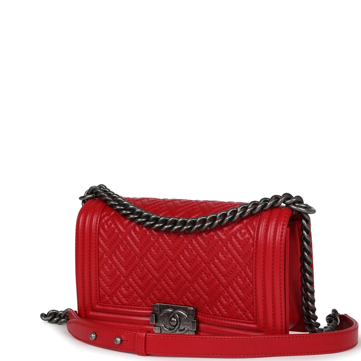 Chanel Old Medium Boy Bag Red Lambskin — фото 6