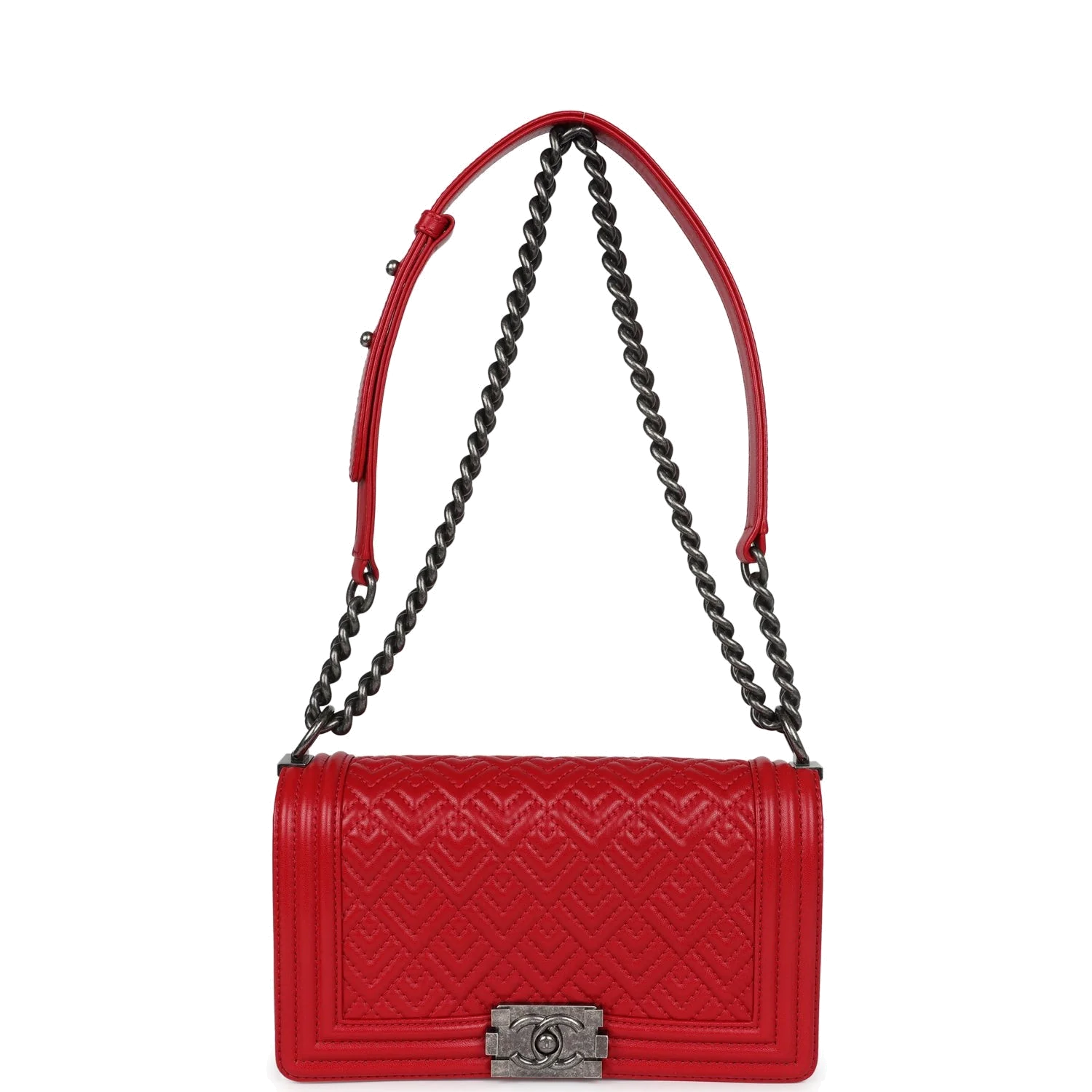 Chanel Old Medium Boy Bag Red Lambskin — фото 8