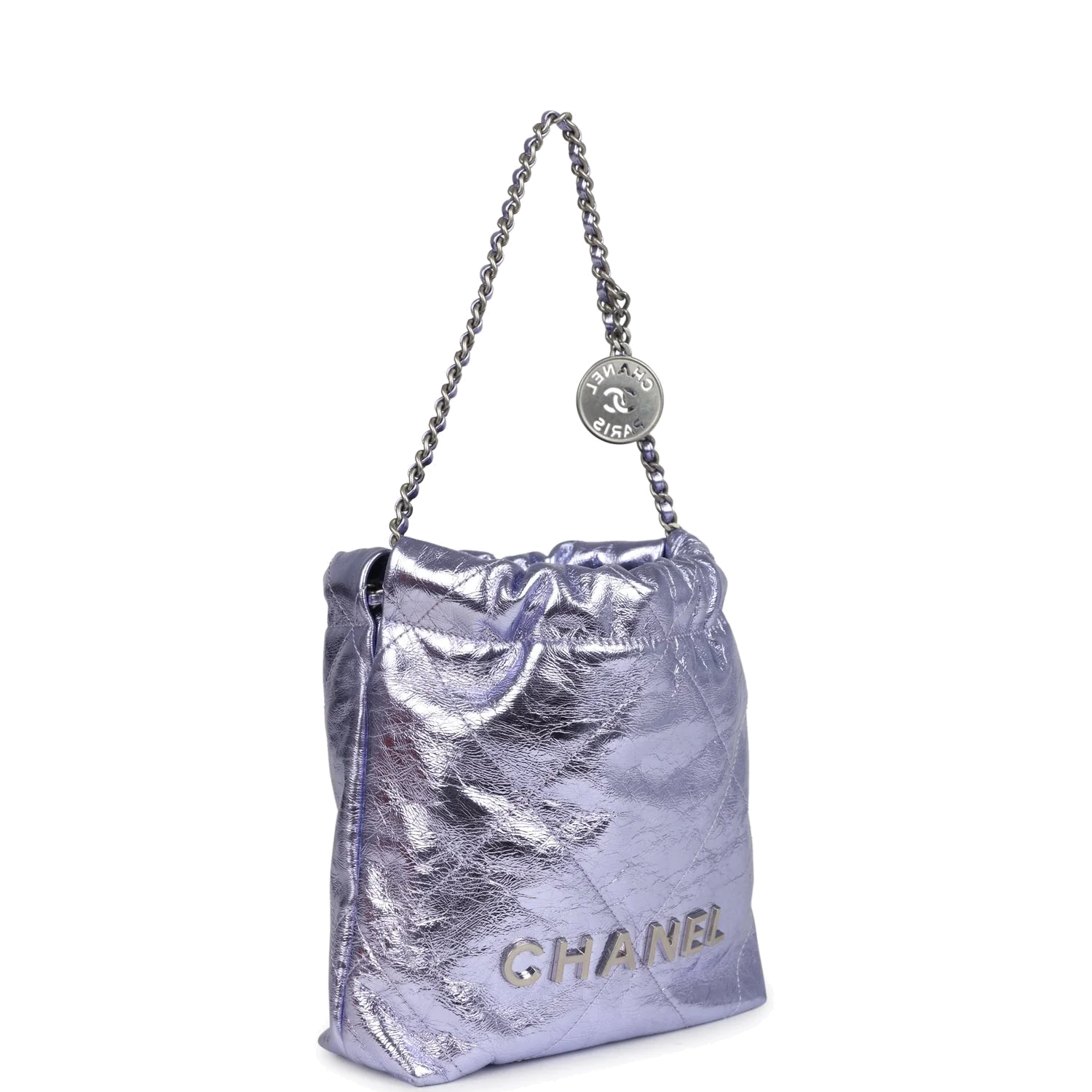 Chanel Mini 22 Bag Purple Metallic Calfskin — фото 3