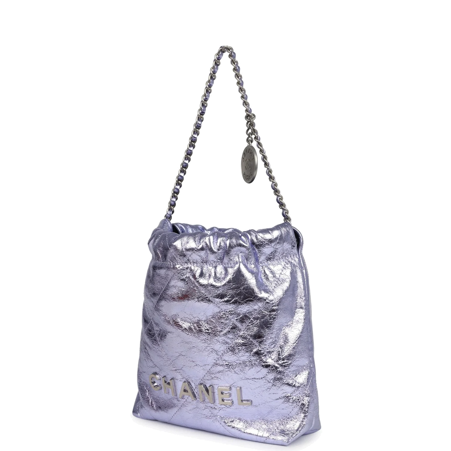 Chanel Mini 22 Bag Purple Metallic Calfskin — фото 6