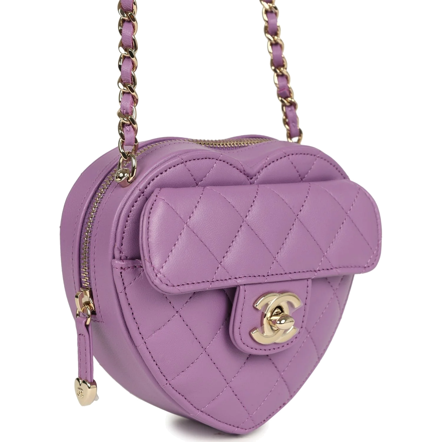 Chanel CC In Love Small Heart Bag with Chain Purple Lambskin — фото 3