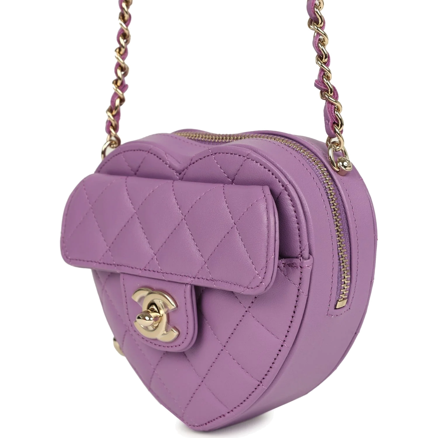 Chanel CC In Love Small Heart Bag with Chain Purple Lambskin — фото 6