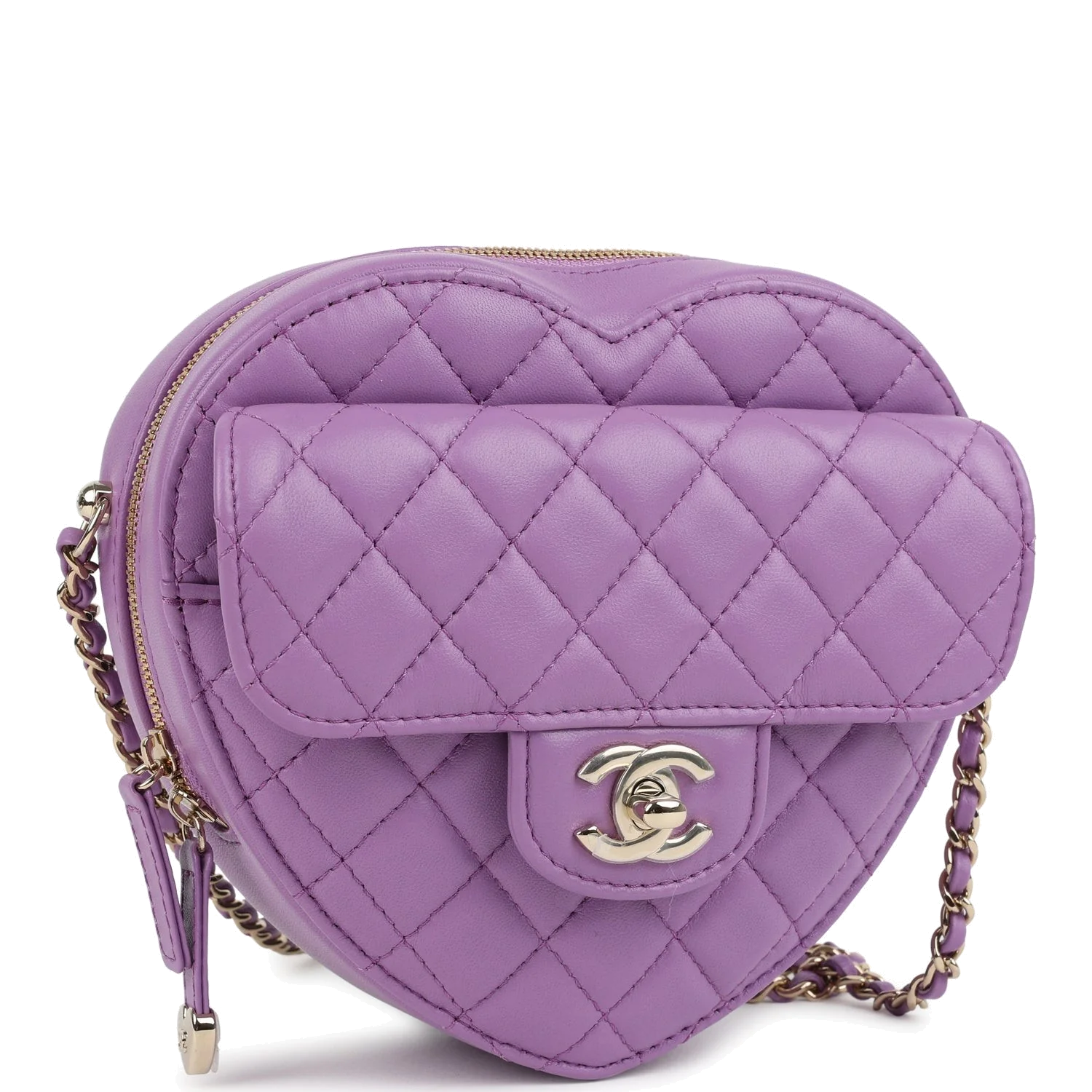 Chanel CC In Love Large Heart Bag with Chain Purple Lambskin — фото 3