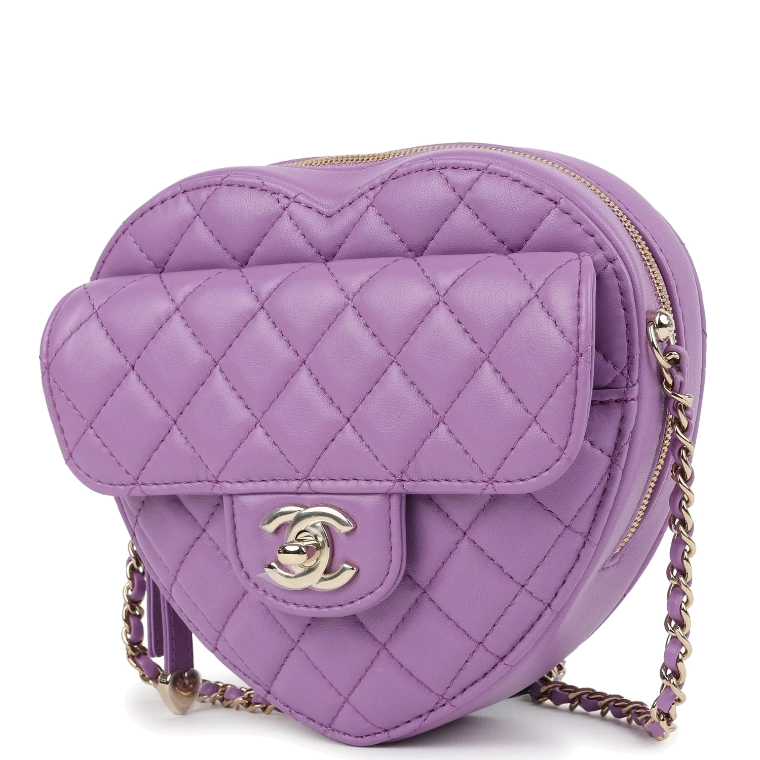 Chanel CC In Love Large Heart Bag with Chain Purple Lambskin — фото 6