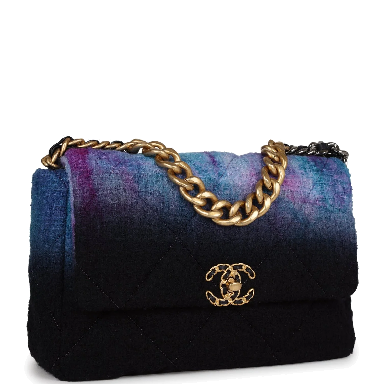 Chanel Large 19 Flap Bag Purple and Blue Wool Tweed — фото 3