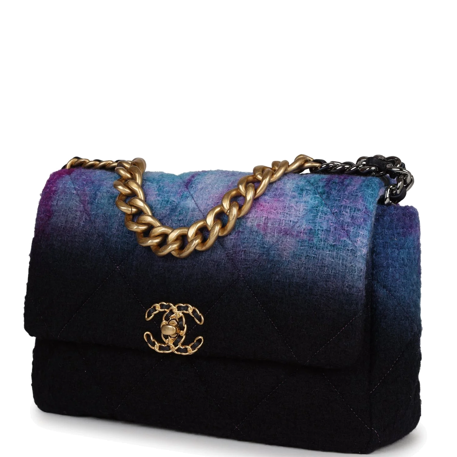 Chanel Large 19 Flap Bag Purple and Blue Wool Tweed — фото 6