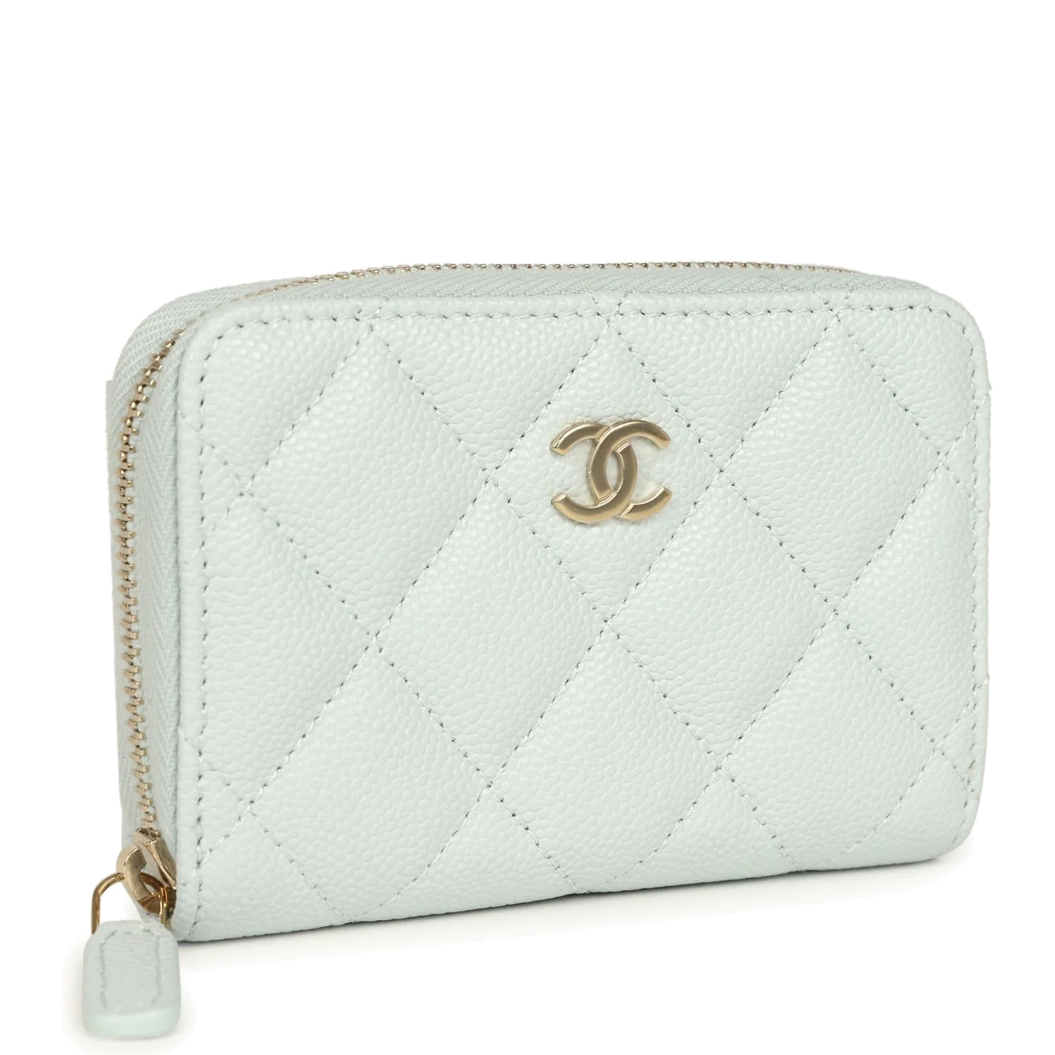 Chanel Classic Zipped Coin Purse Wallet Light Blue Caviar — фото 3