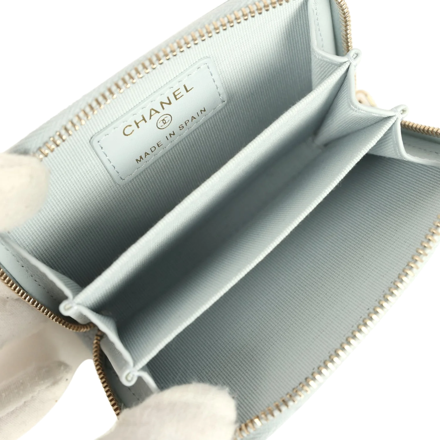 Chanel Classic Zipped Coin Purse Wallet Light Blue Caviar — фото 8