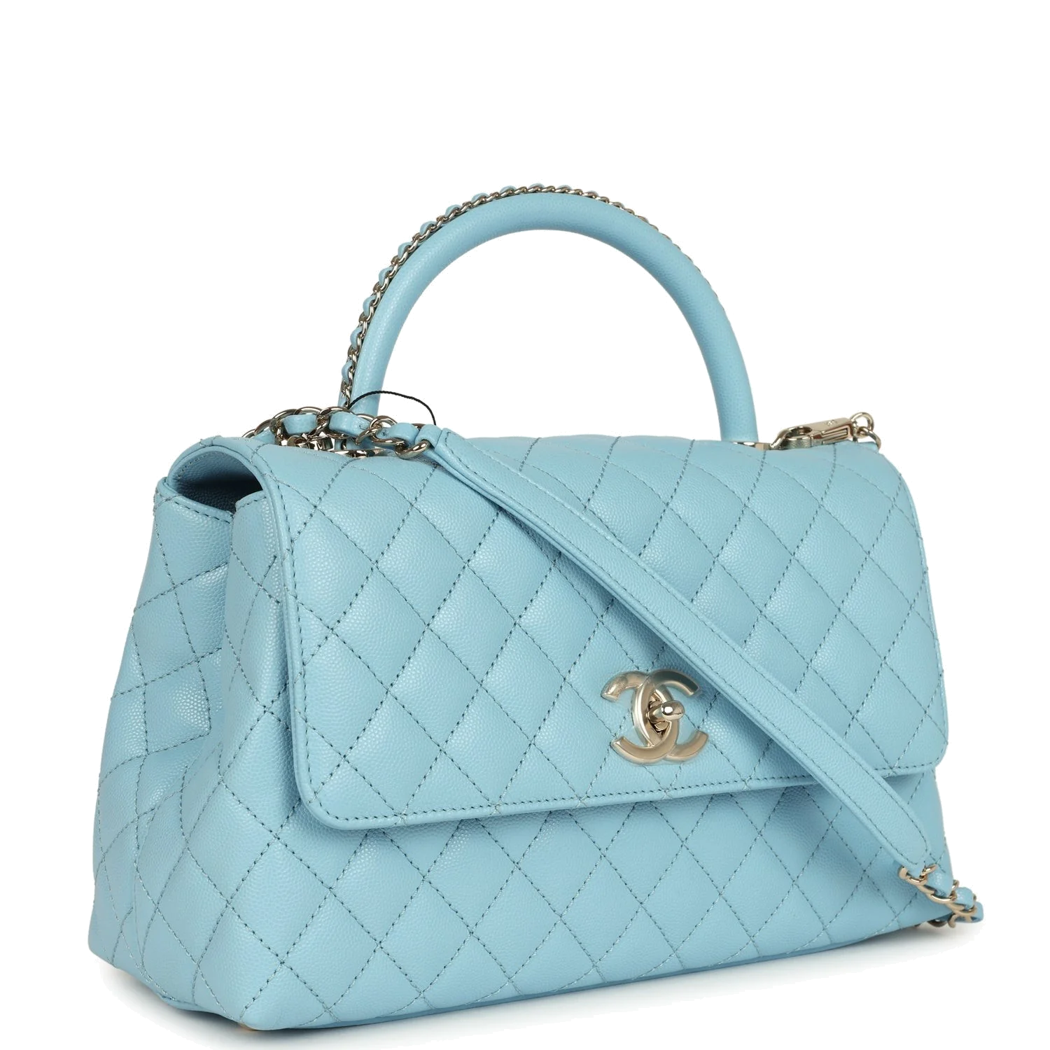 Chanel Small Coco Top Handle Flap Bag Light Blue Shiny Caviar — фото 3