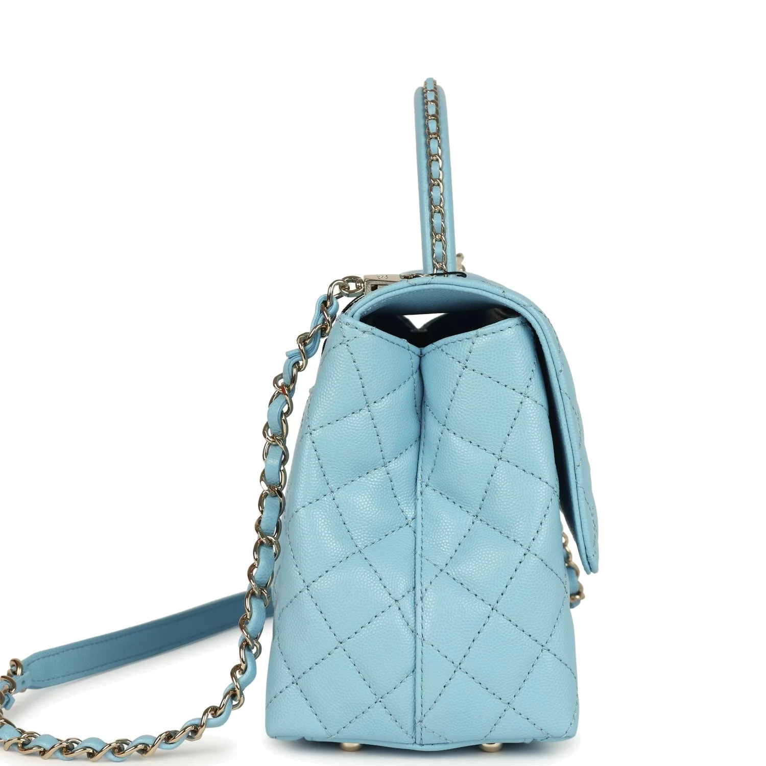 Chanel Small Coco Top Handle Flap Bag Light Blue Shiny Caviar — фото 4