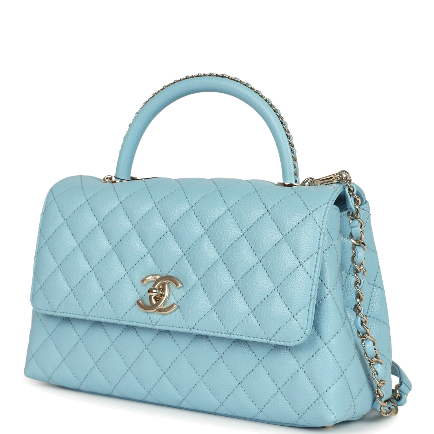 Chanel Small Coco Top Handle Flap Bag Light Blue Shiny Caviar — фото 6
