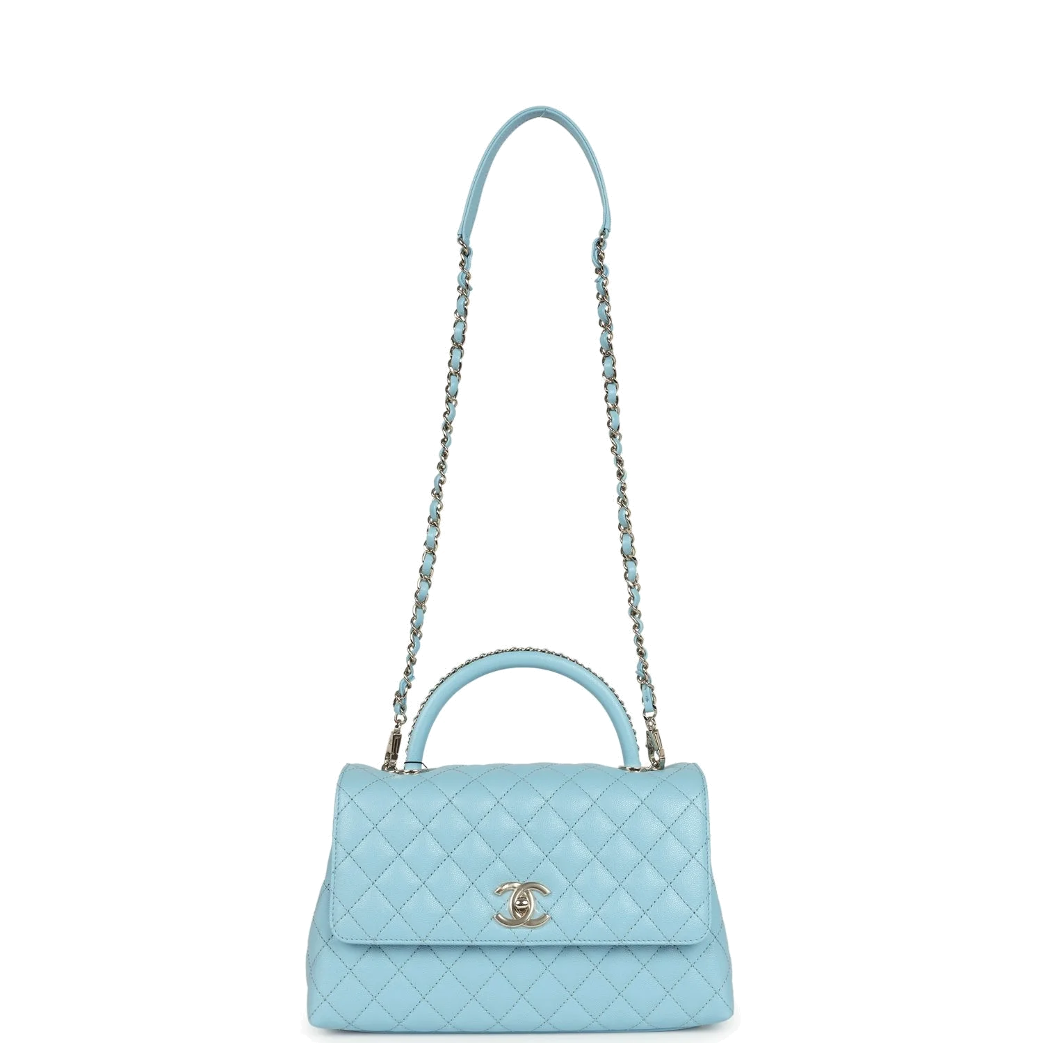 Chanel Small Coco Top Handle Flap Bag Light Blue Shiny Caviar — фото 8