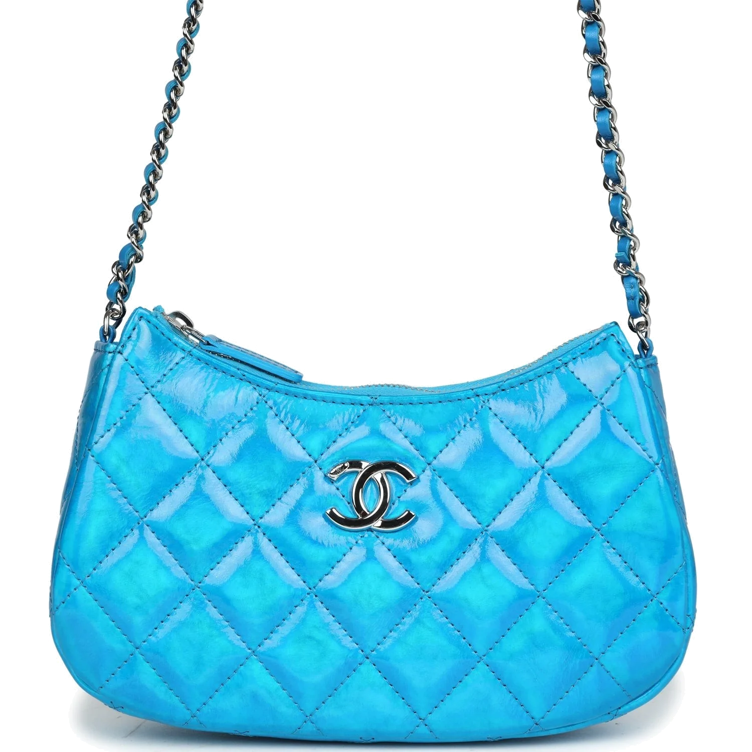 Chanel Mini Hobo Bag Blue Metallic Goatskin