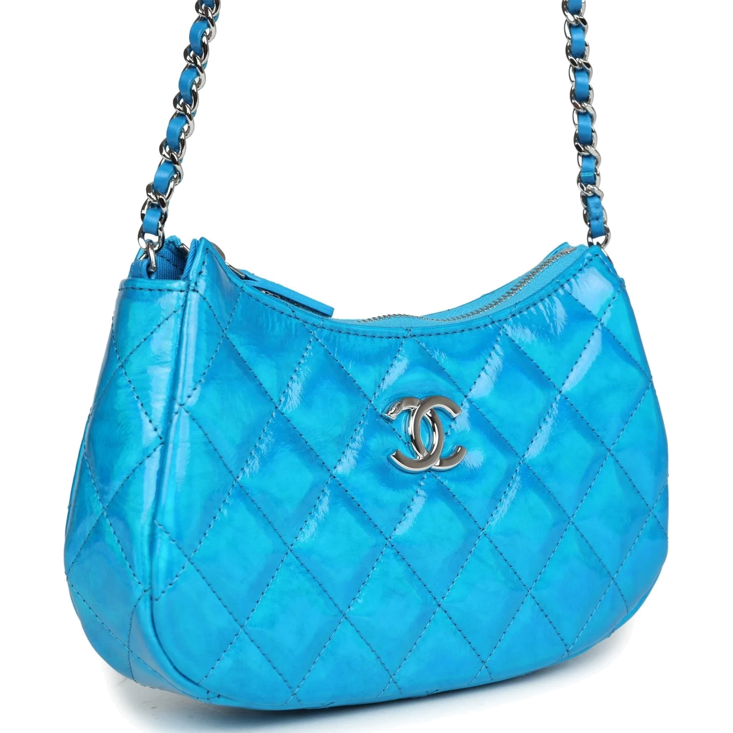 Chanel Mini Hobo Bag Blue Metallic Goatskin — фото 3