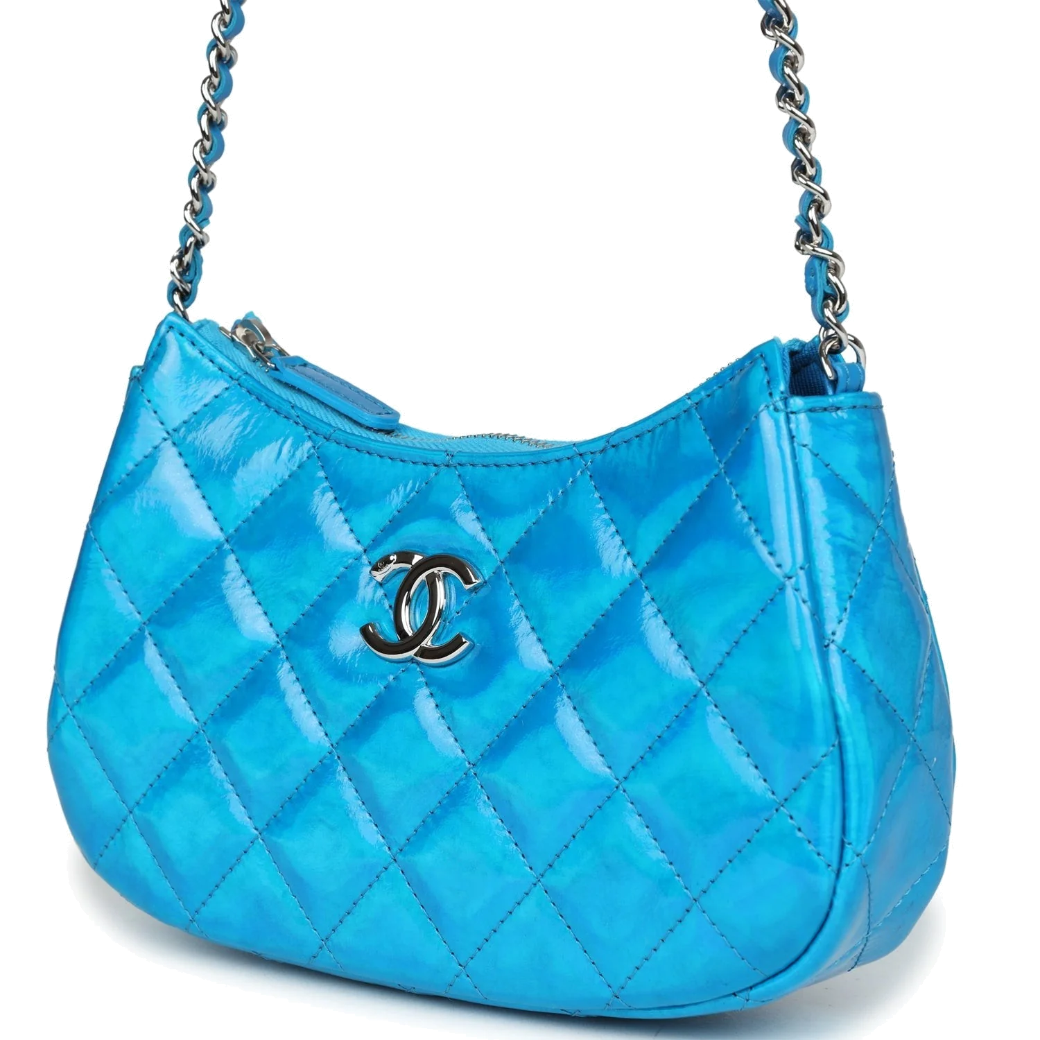 Chanel Mini Hobo Bag Blue Metallic Goatskin — фото 6