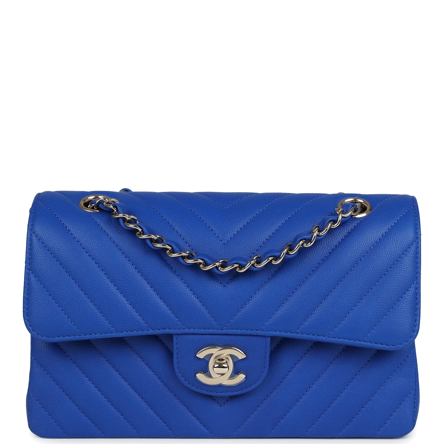 Chanel Small Classic Double Flap Blue Chevron Caviar