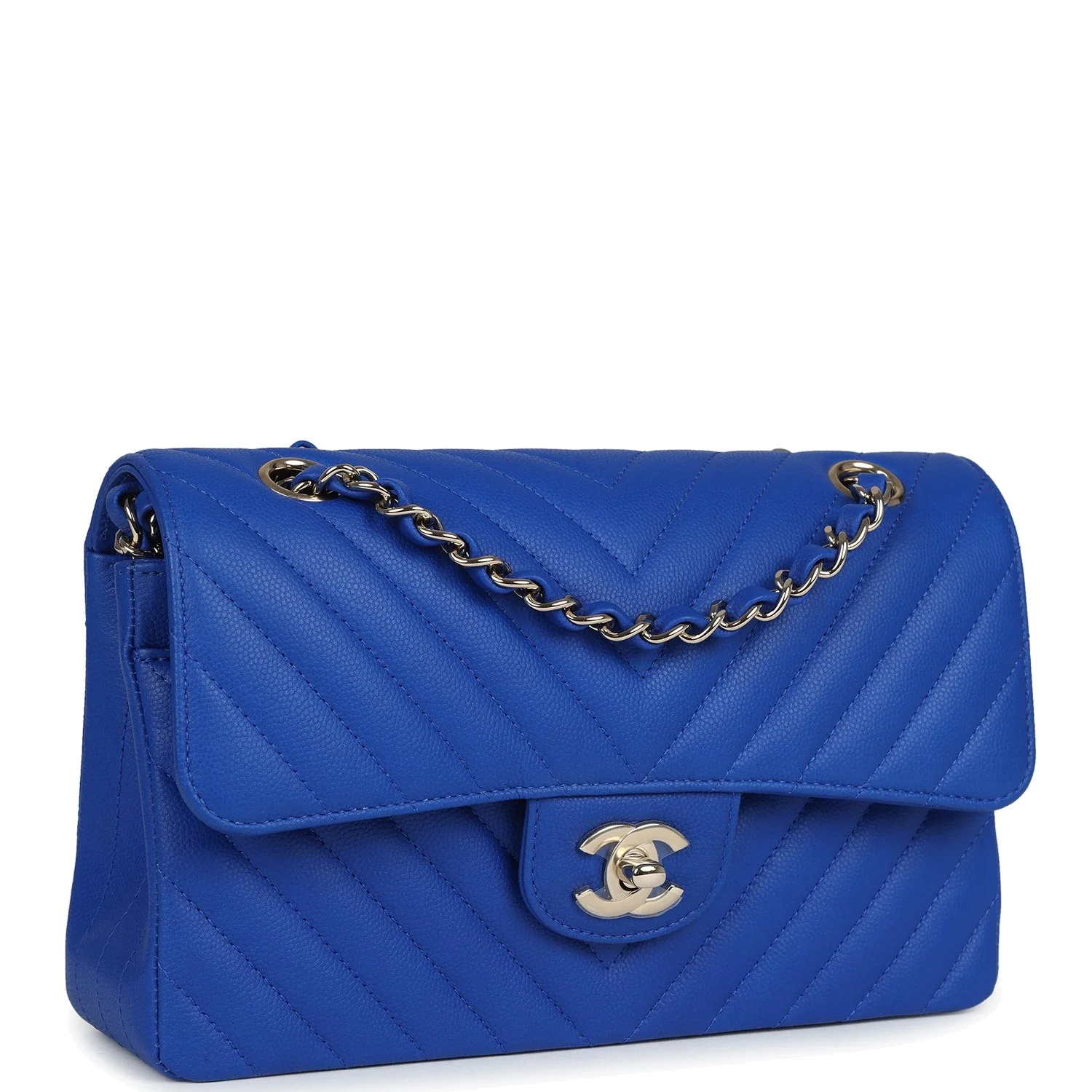 Chanel Small Classic Double Flap Blue Chevron Caviar — фото 3