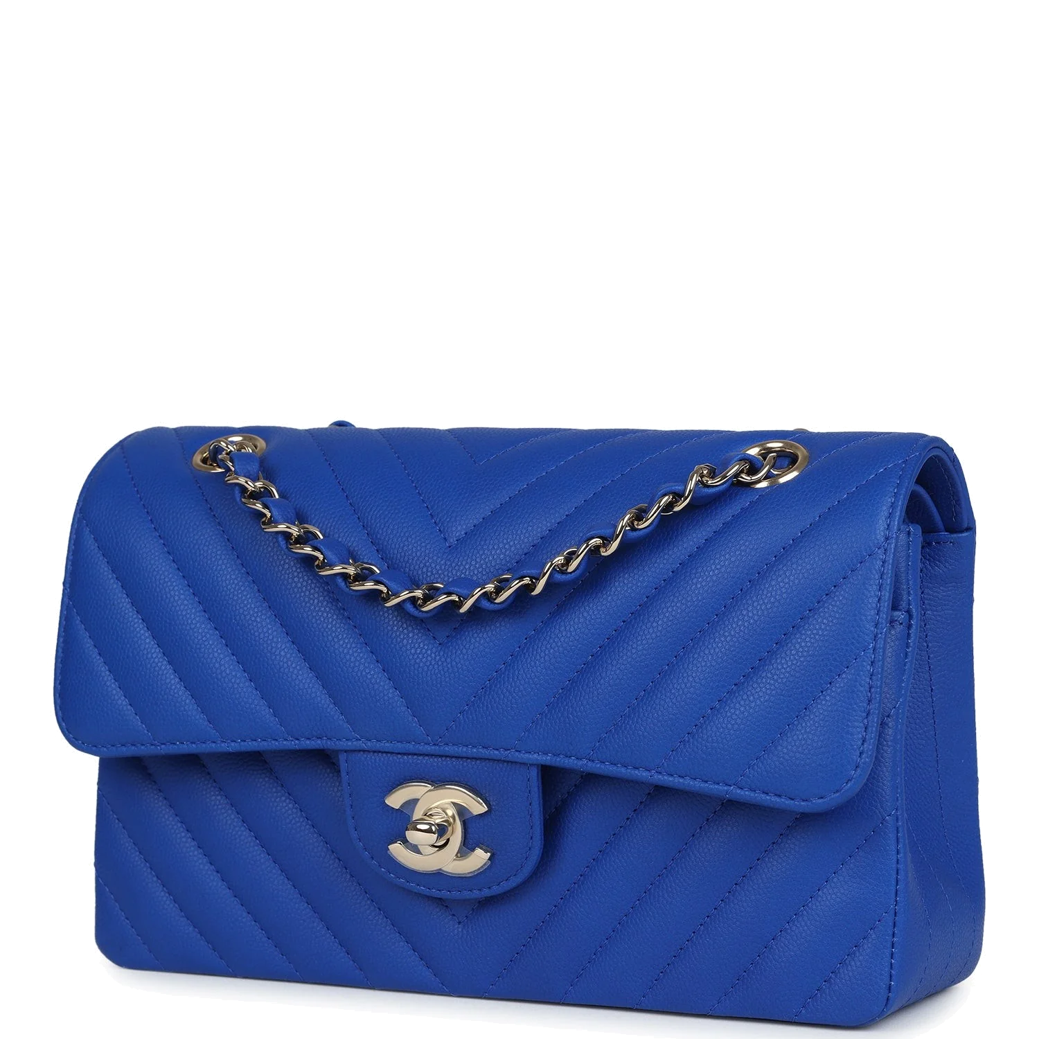 Chanel Small Classic Double Flap Blue Chevron Caviar — фото 6