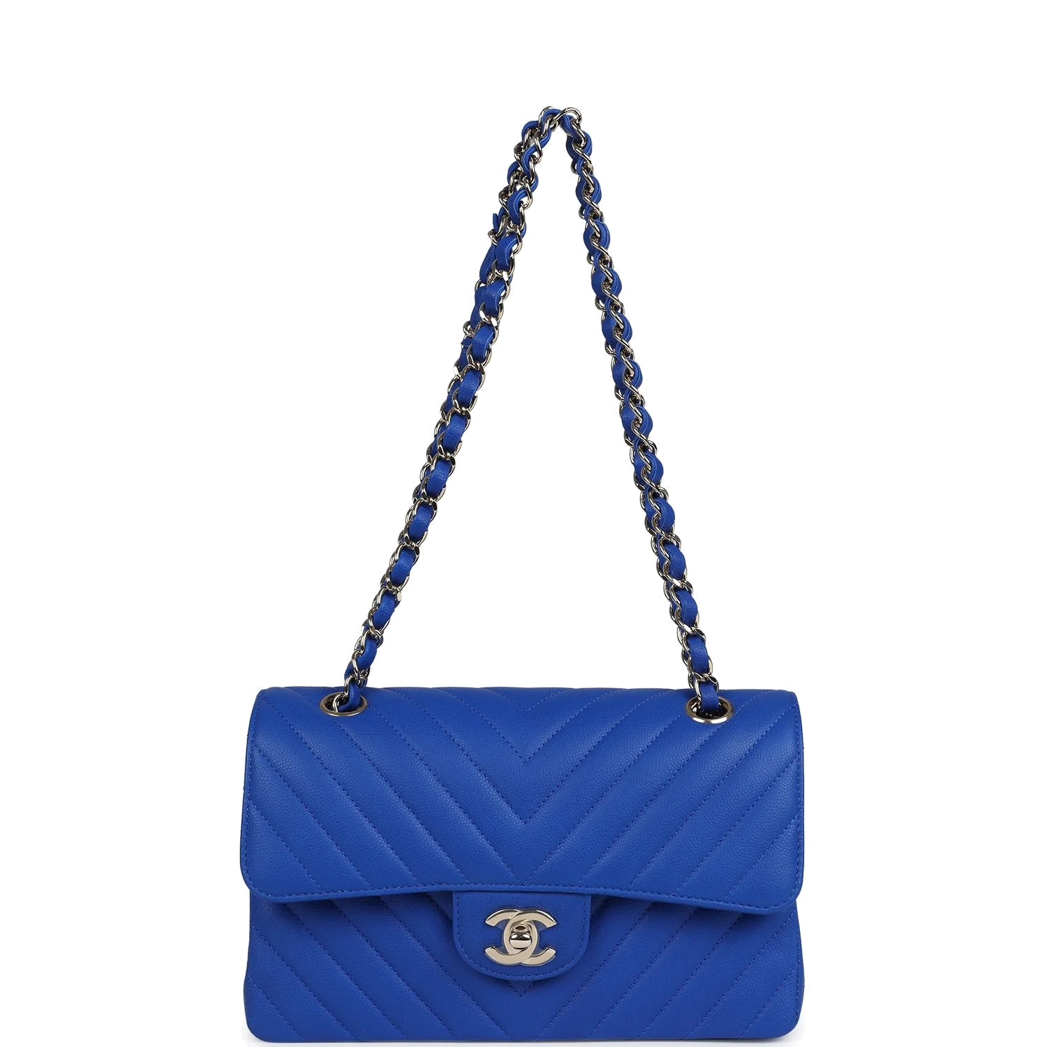 Chanel Small Classic Double Flap Blue Chevron Caviar — фото 8