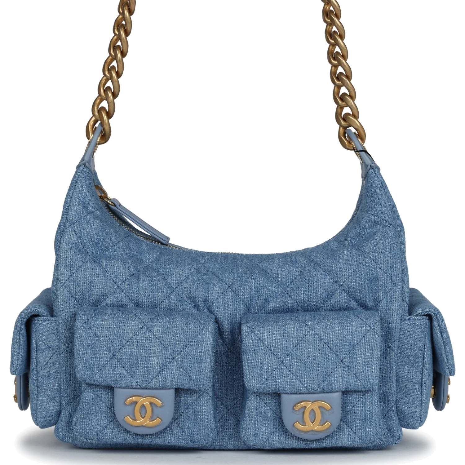 Chanel Large Cargo Hobo Bag Light Blue Washed Denim — фото 2