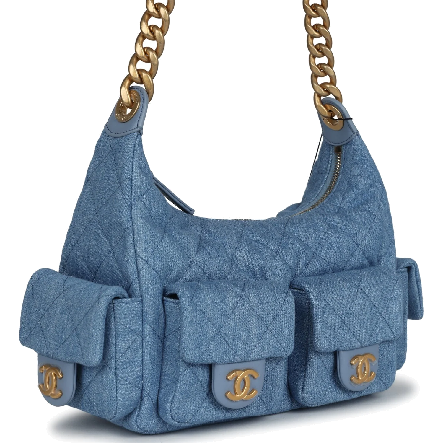 Chanel Large Cargo Hobo Bag Light Blue Washed Denim — фото 3
