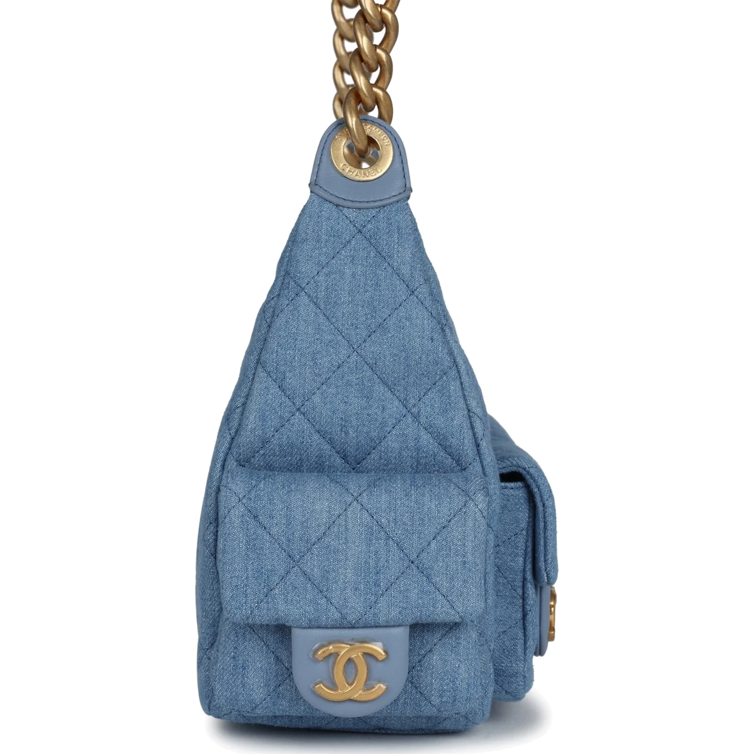 Chanel Large Cargo Hobo Bag Light Blue Washed Denim — фото 4