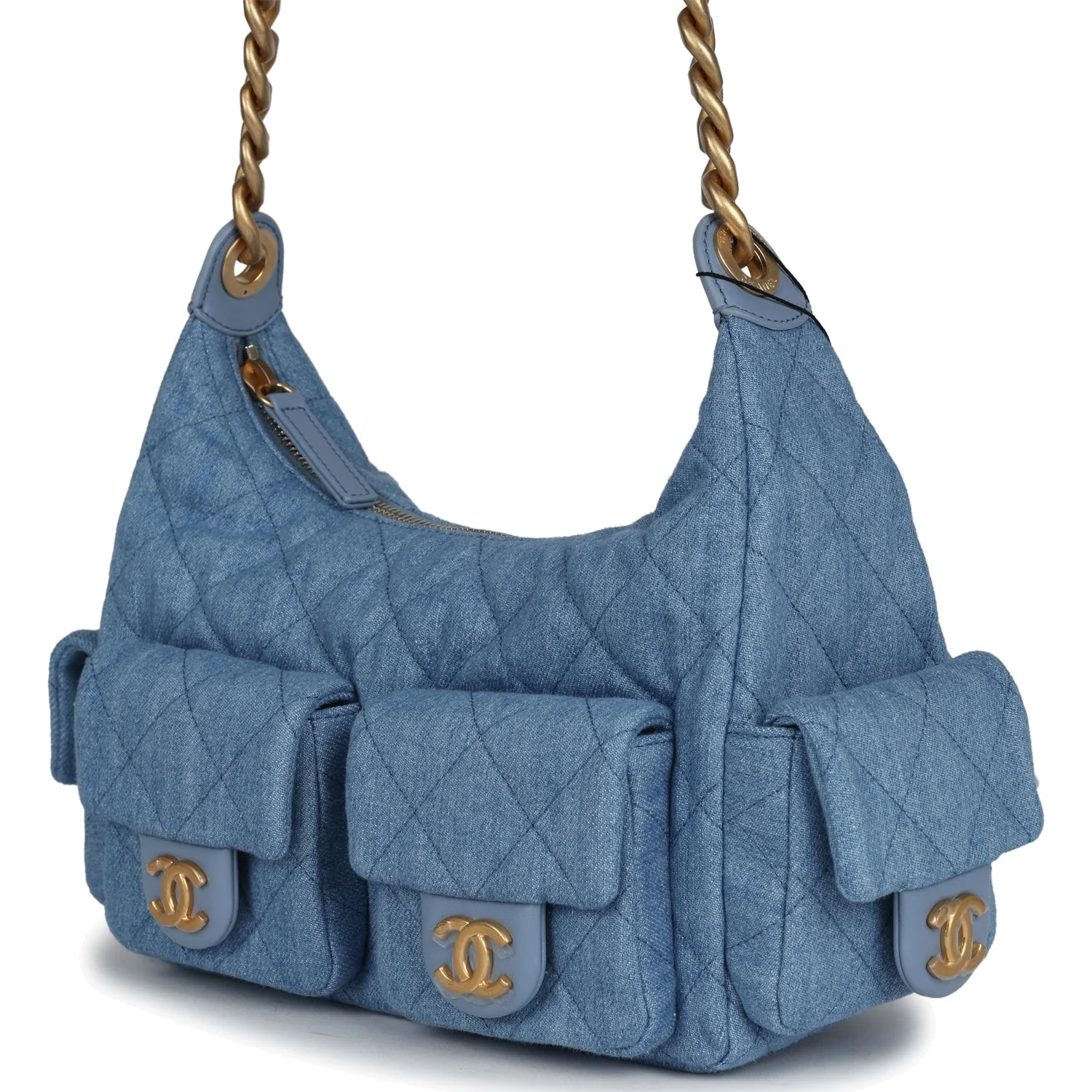 Chanel Large Cargo Hobo Bag Light Blue Washed Denim — фото 6