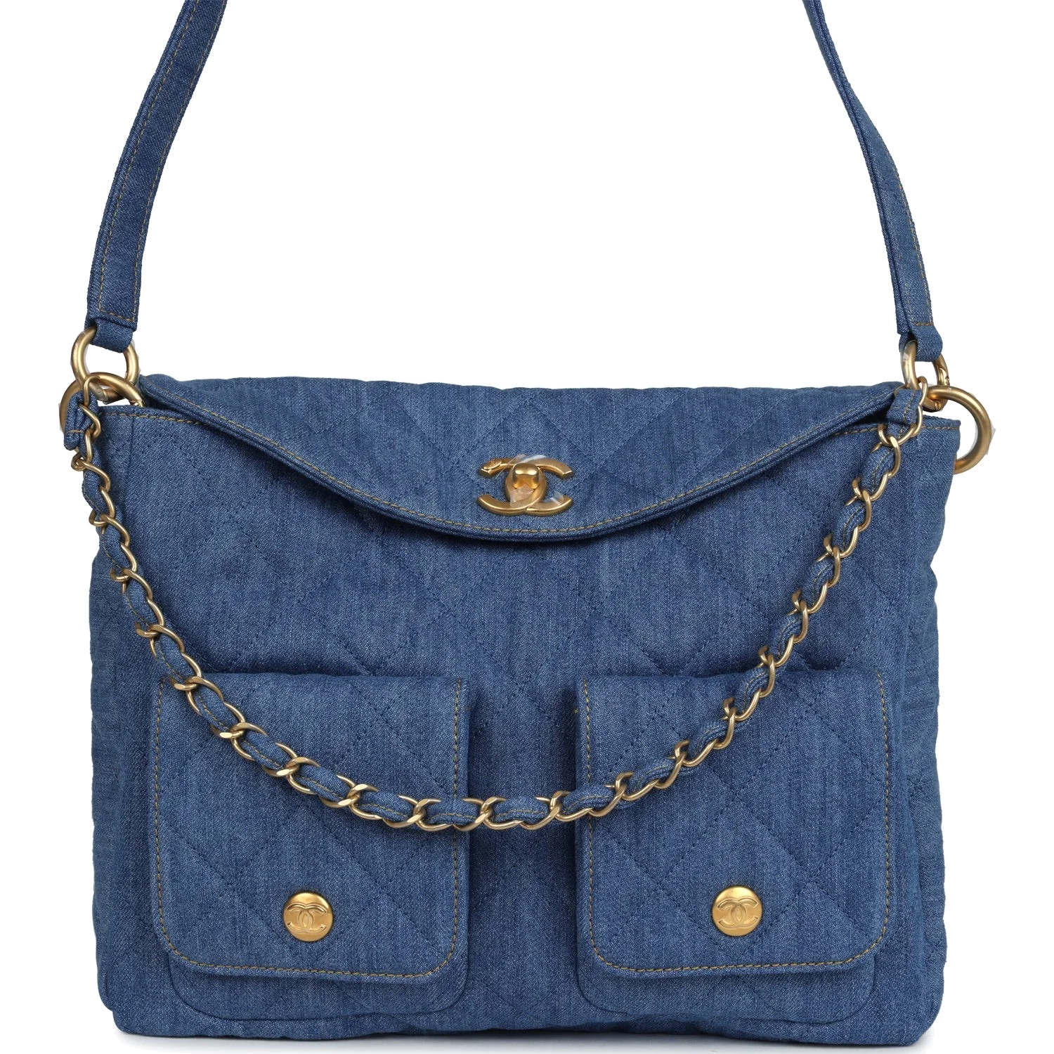 Chanel Large Supple Twins Hobo Bag Blue Denim