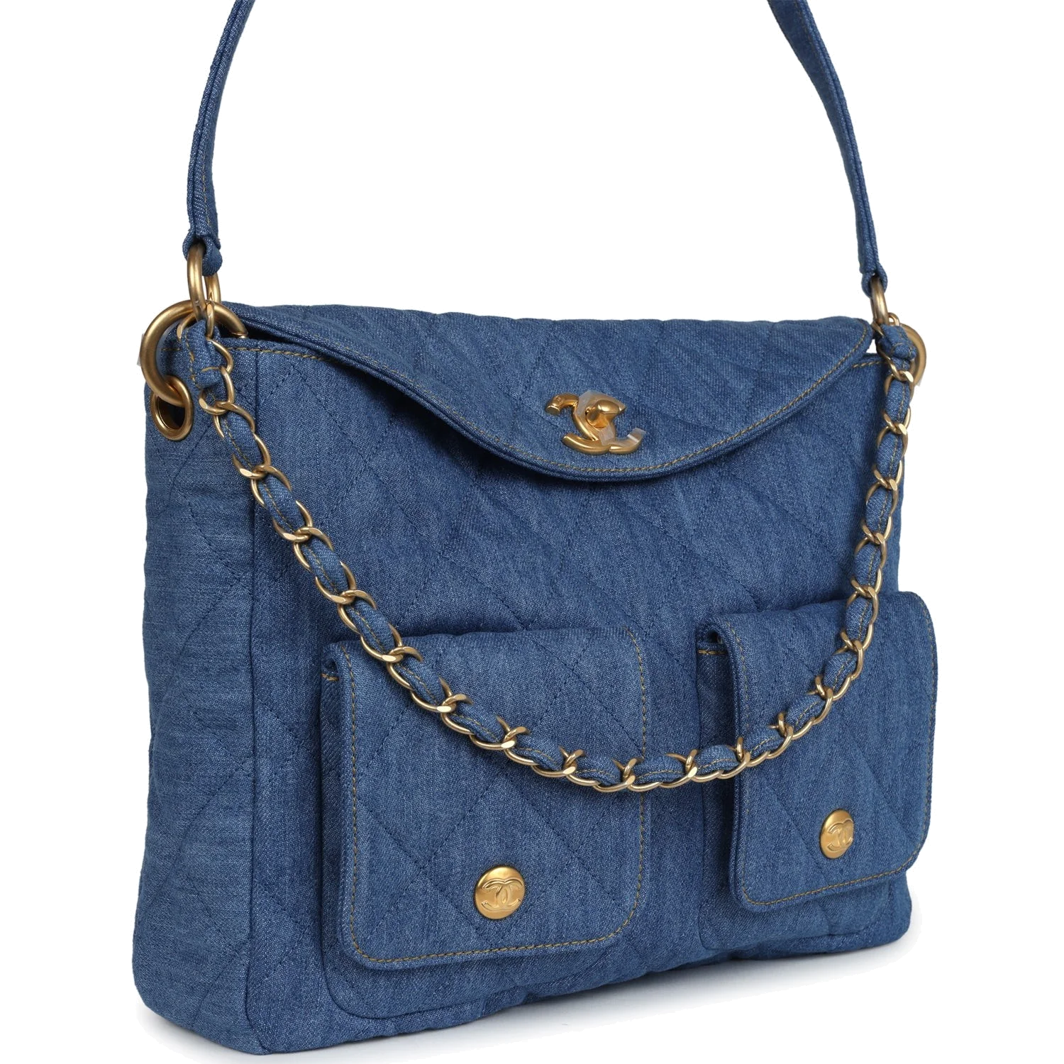 Chanel Large Supple Twins Hobo Bag Blue Denim — фото 3