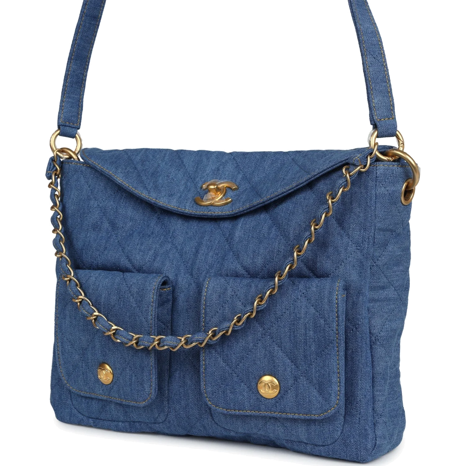 Chanel Large Supple Twins Hobo Bag Blue Denim — фото 6