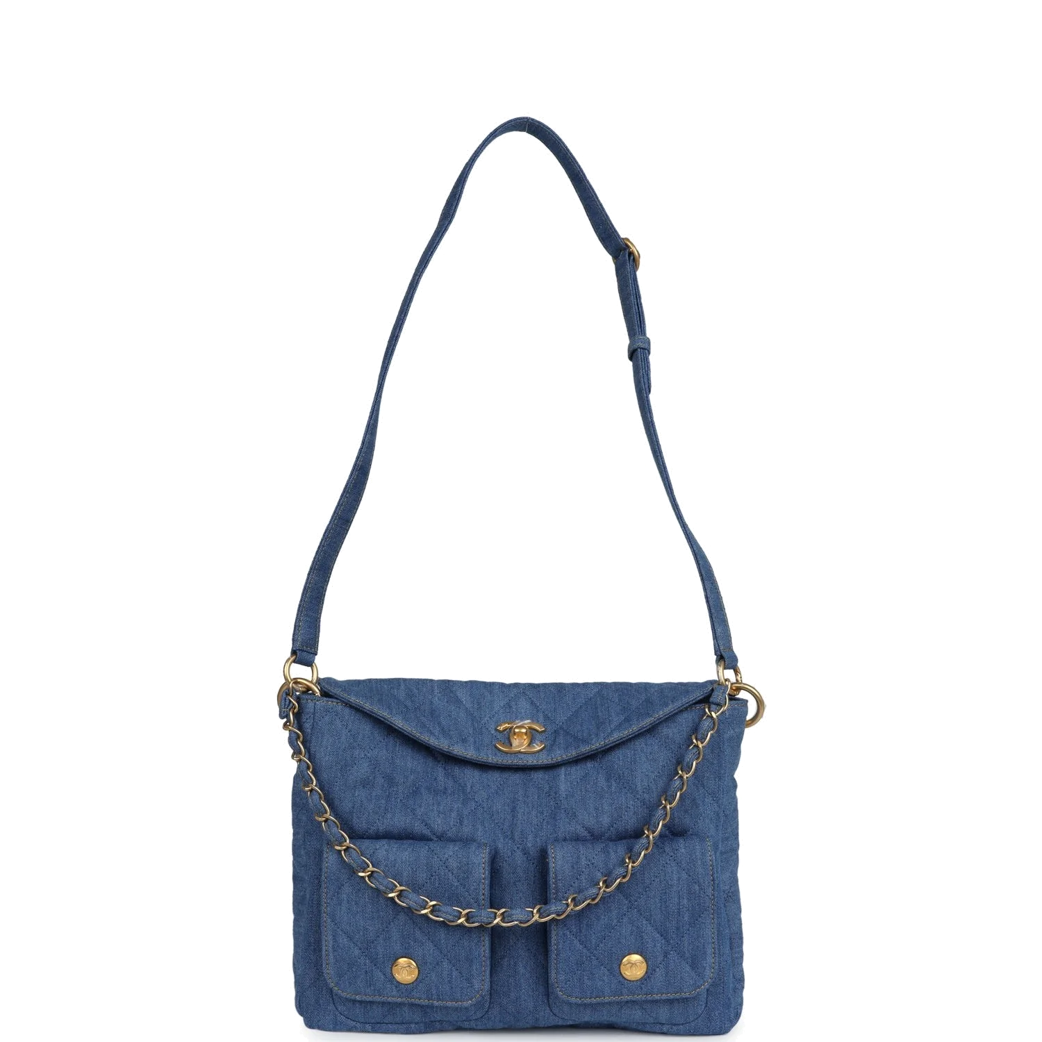 Chanel Large Supple Twins Hobo Bag Blue Denim — фото 8
