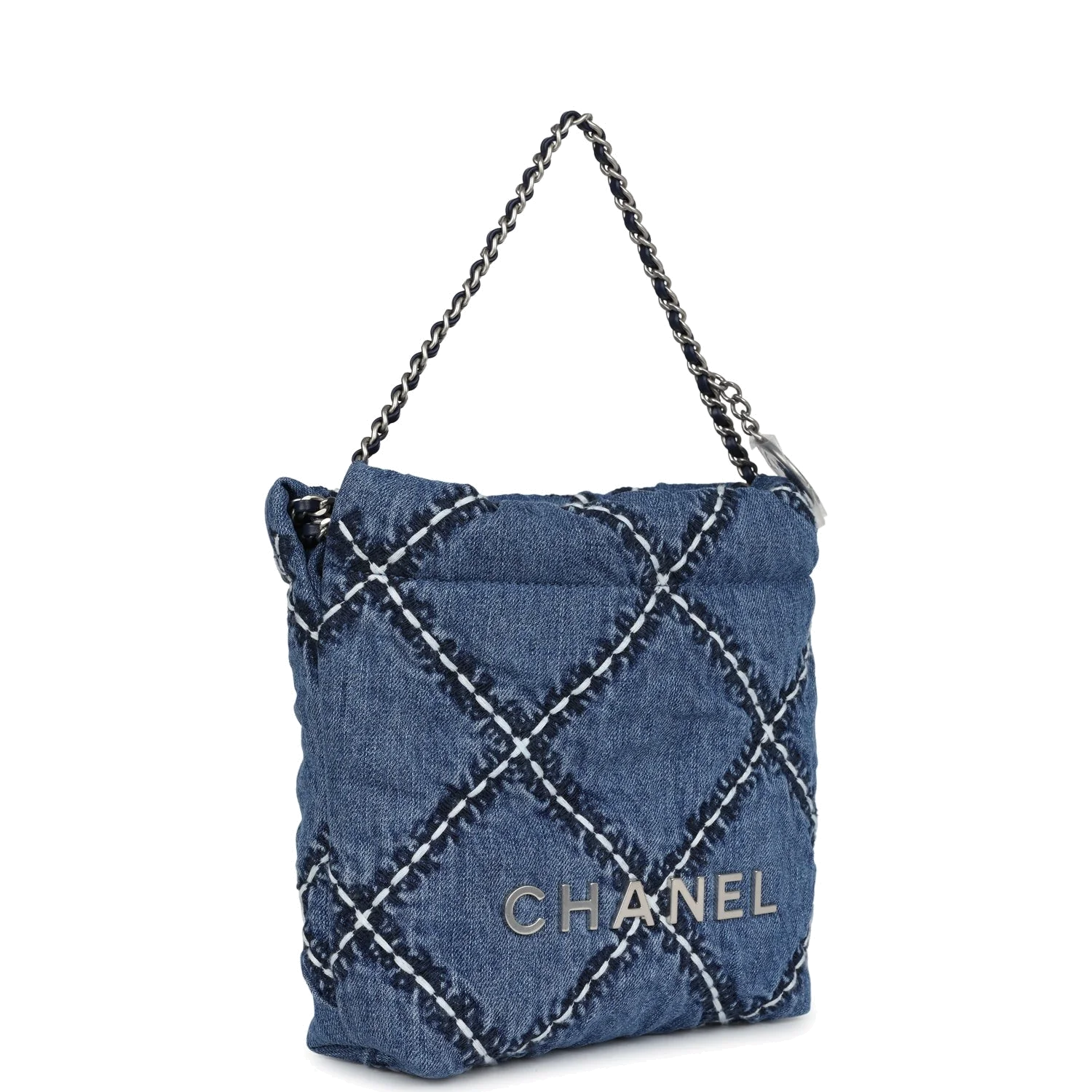 Chanel Mini 22 Bag Blue Stitched Denim — фото 3