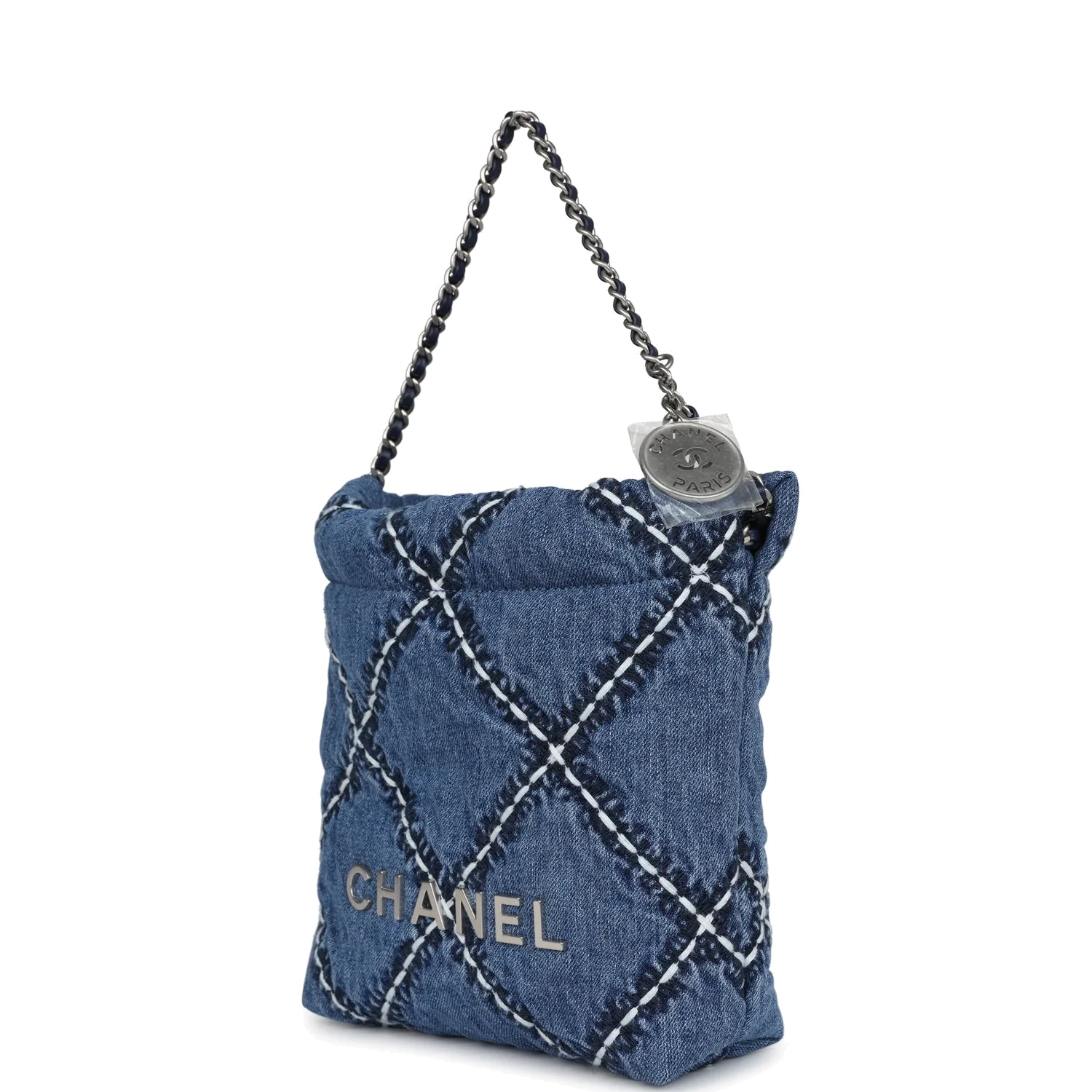 Chanel Mini 22 Bag Blue Stitched Denim — фото 6