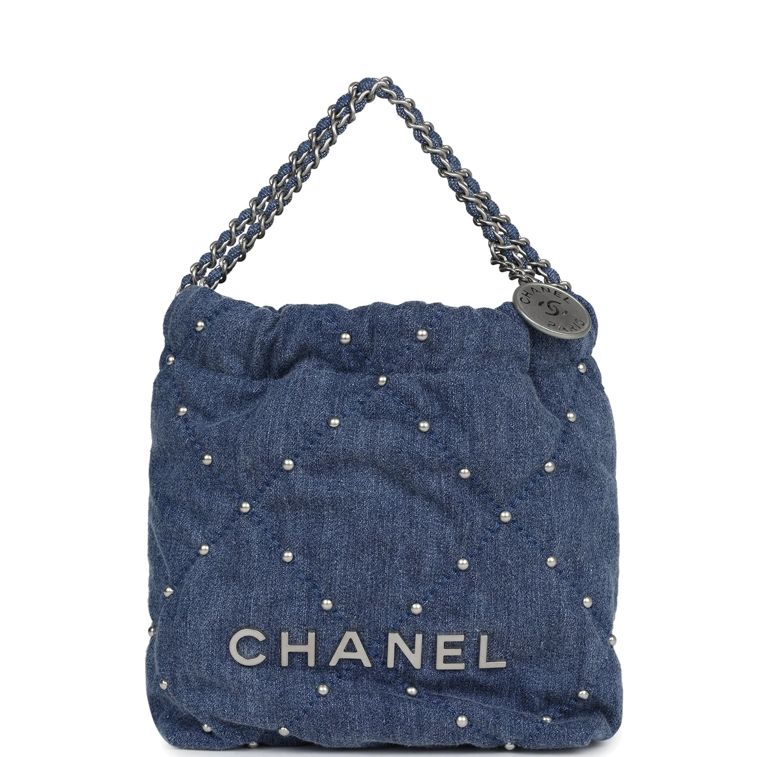 Chanel Mini 22 Bag Blue Studded Denim — фото 2