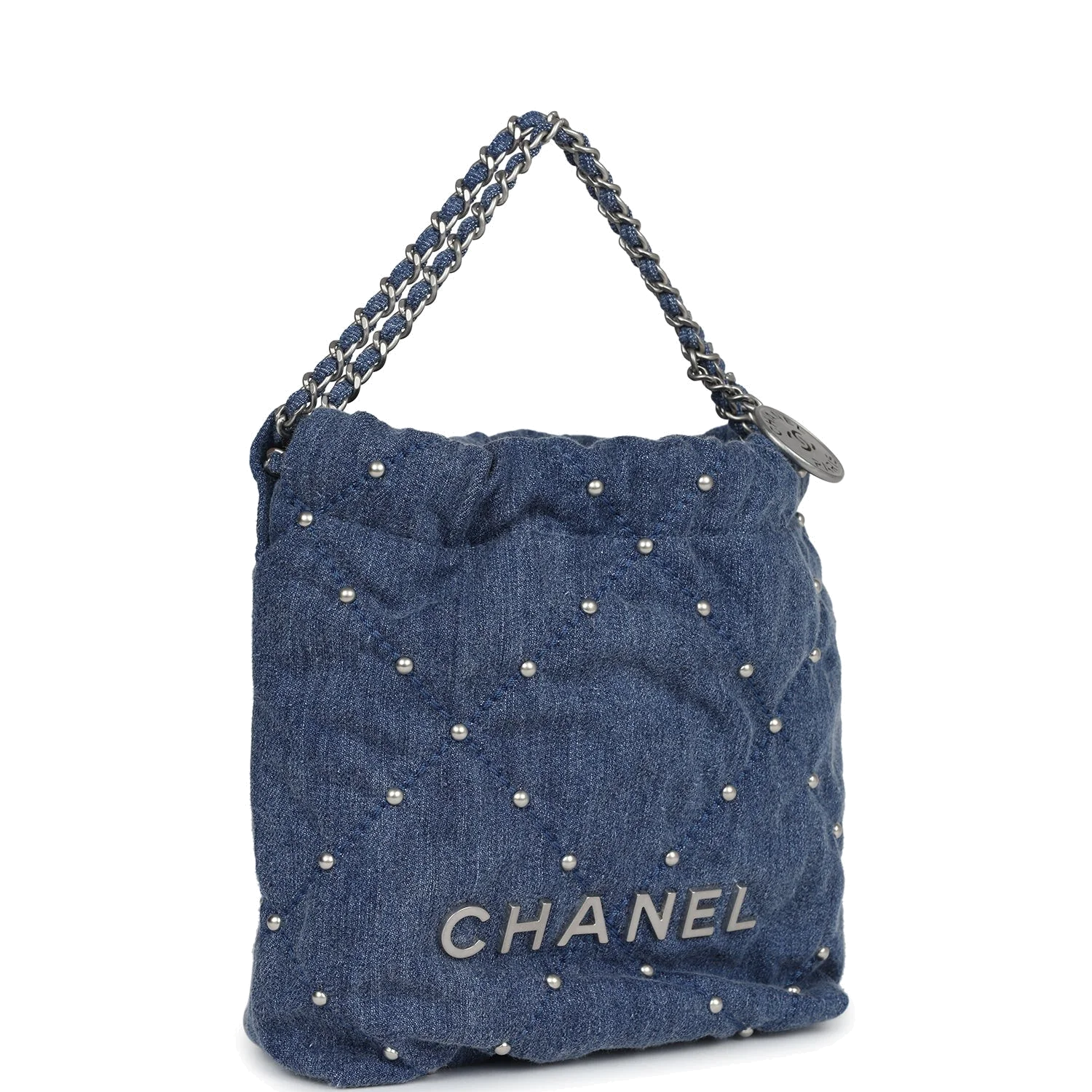 Chanel Mini 22 Bag Blue Studded Denim — фото 3