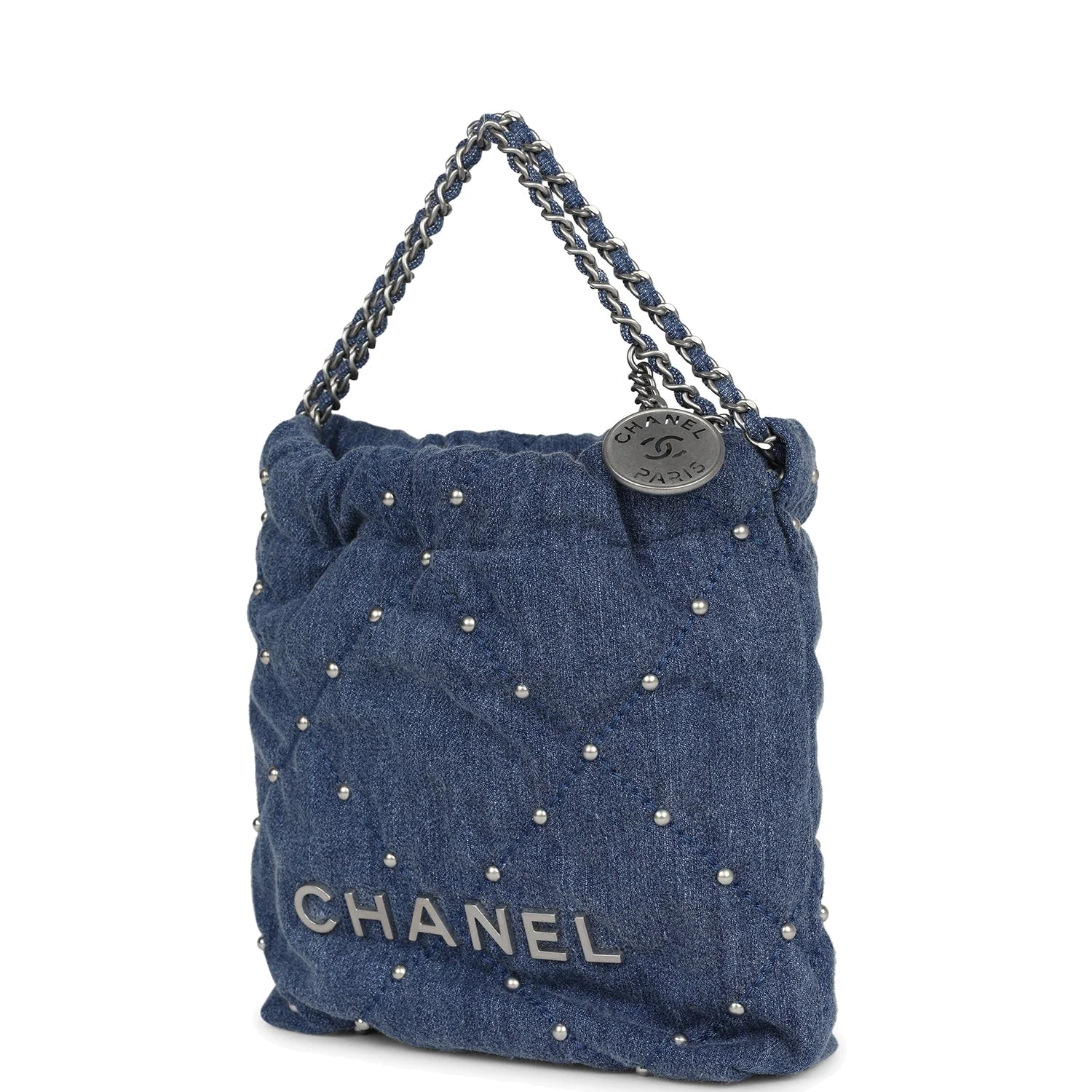 Chanel Mini 22 Bag Blue Studded Denim — фото 6