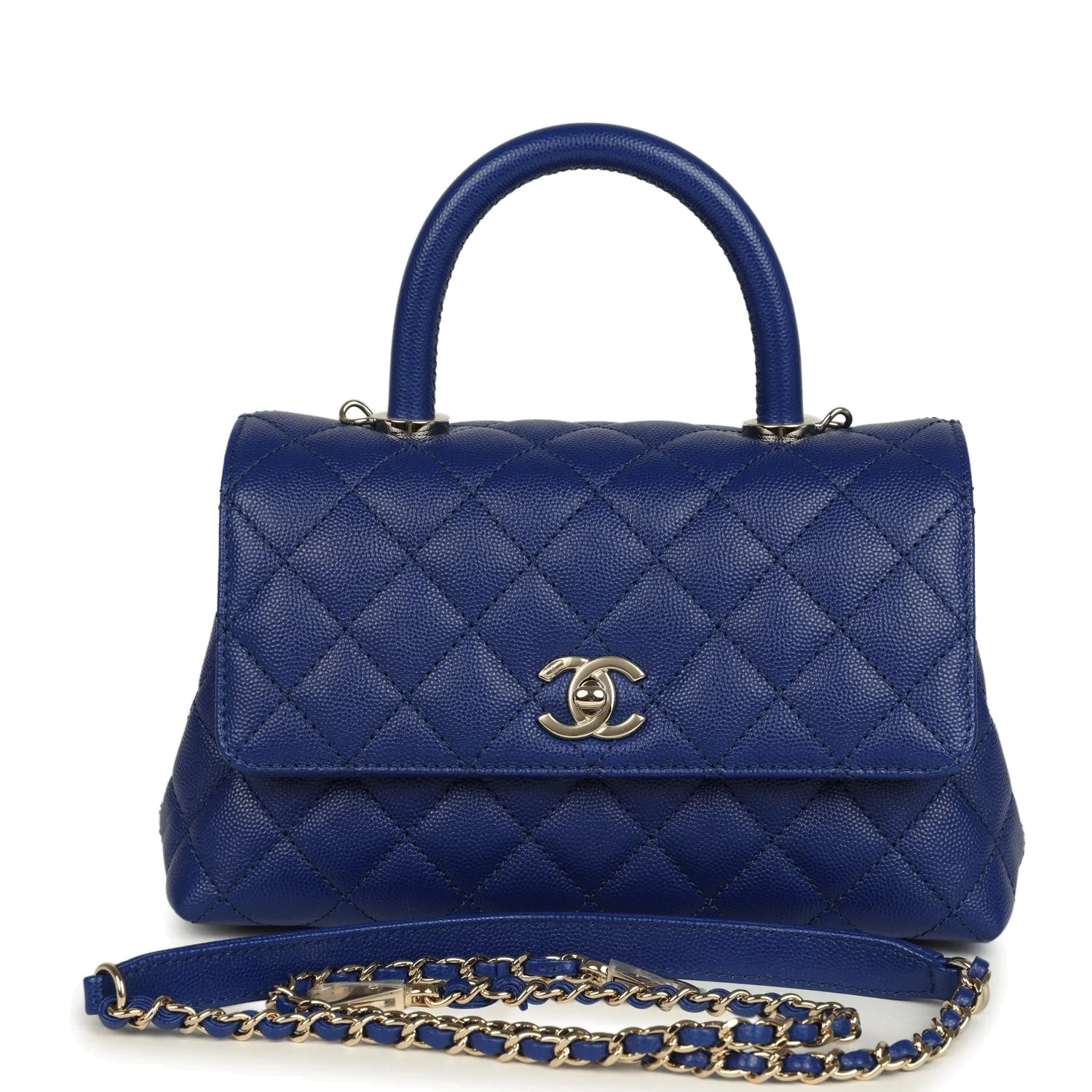Chanel Mini Coco Top Handle Flap Bag Dark Blue Shiny Caviar — фото 2