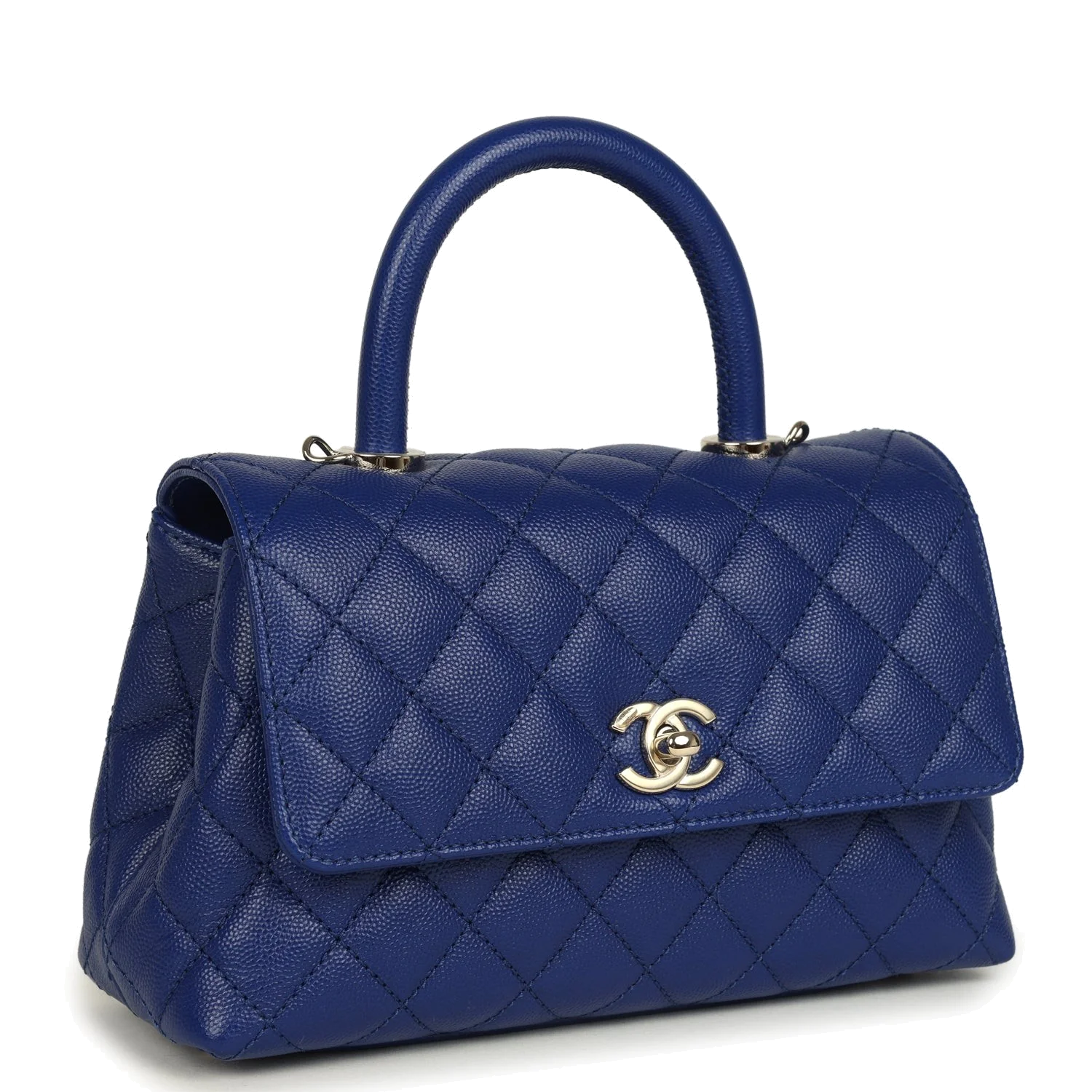 Chanel Mini Coco Top Handle Flap Bag Dark Blue Shiny Caviar — фото 3