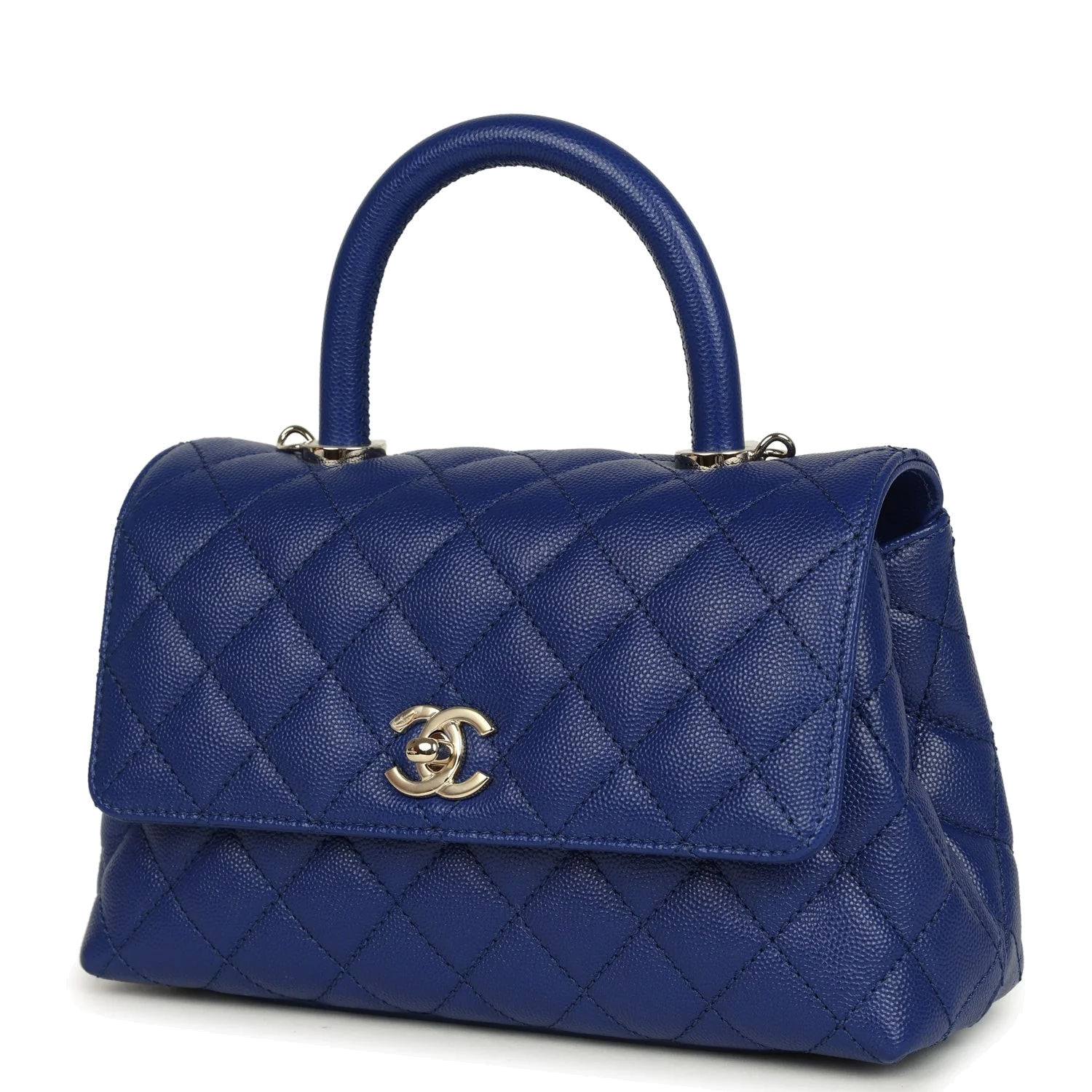 Chanel Mini Coco Top Handle Flap Bag Dark Blue Shiny Caviar — фото 6