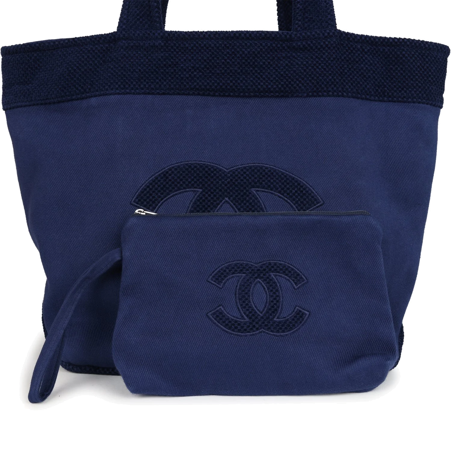 Chanel CC Beach Tote Bag & Towel Set Navy Blue Canvas & Terry — фото 8
