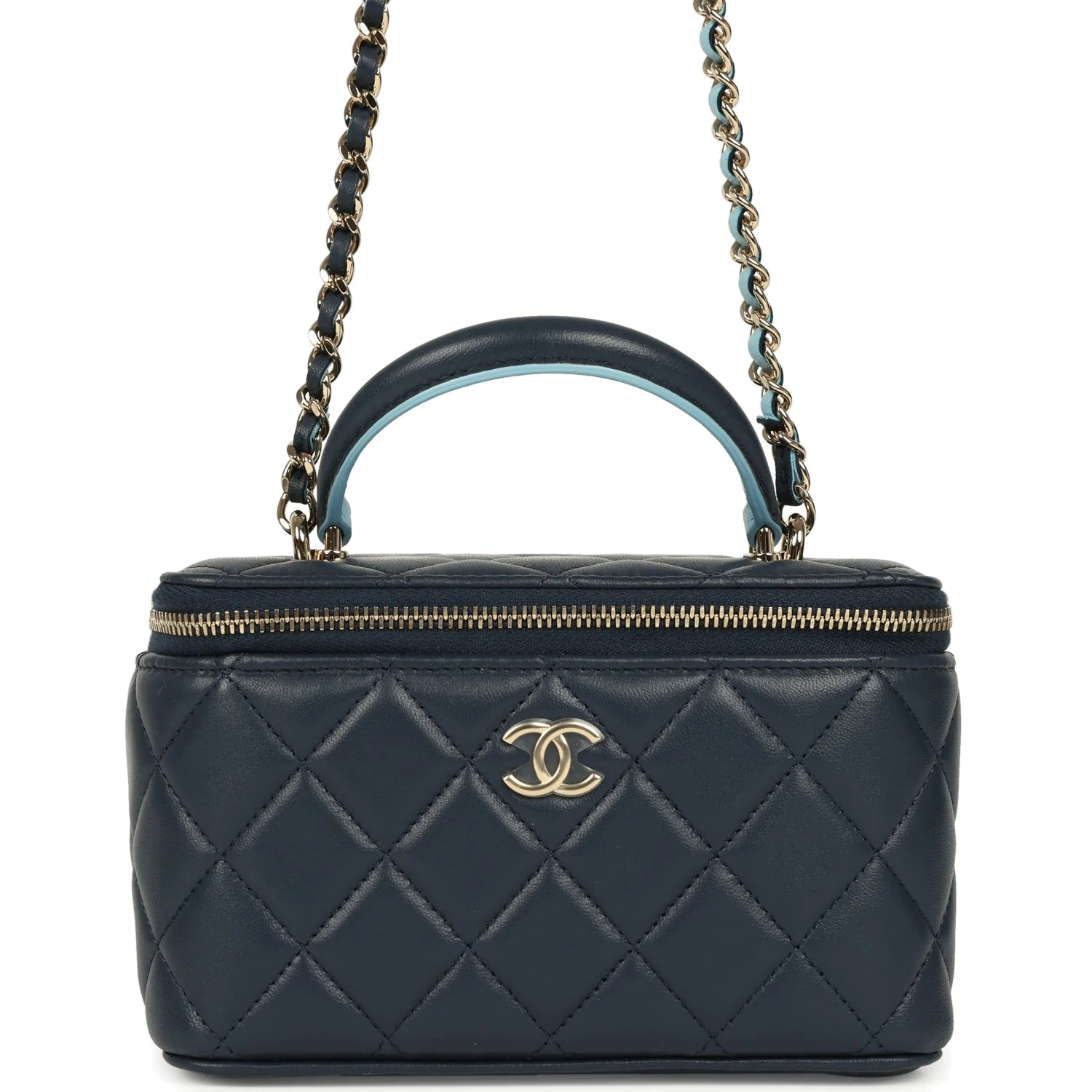 Chanel Small Top Handle Vanity Case Navy & Light Blue Lambskin — фото 2
