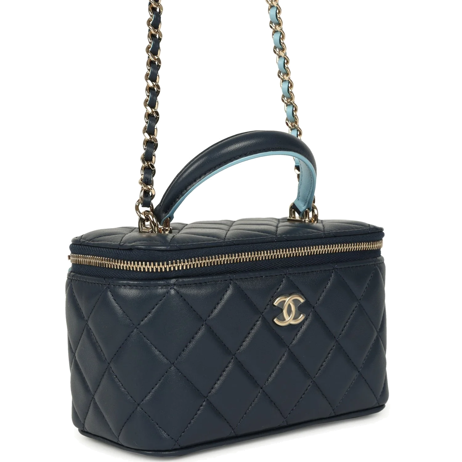 Chanel Small Top Handle Vanity Case Navy & Light Blue Lambskin — фото 3
