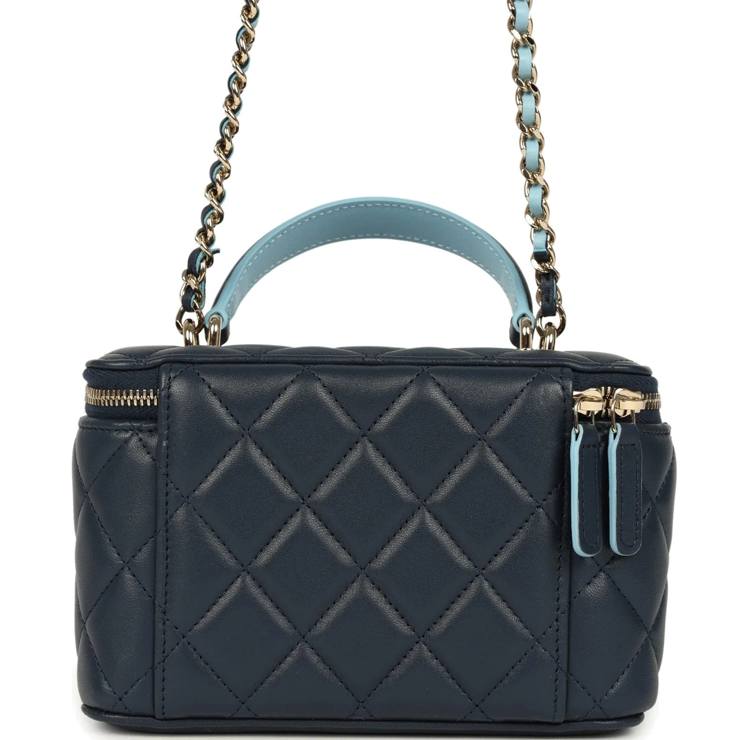 Chanel Small Top Handle Vanity Case Navy & Light Blue Lambskin — фото 5